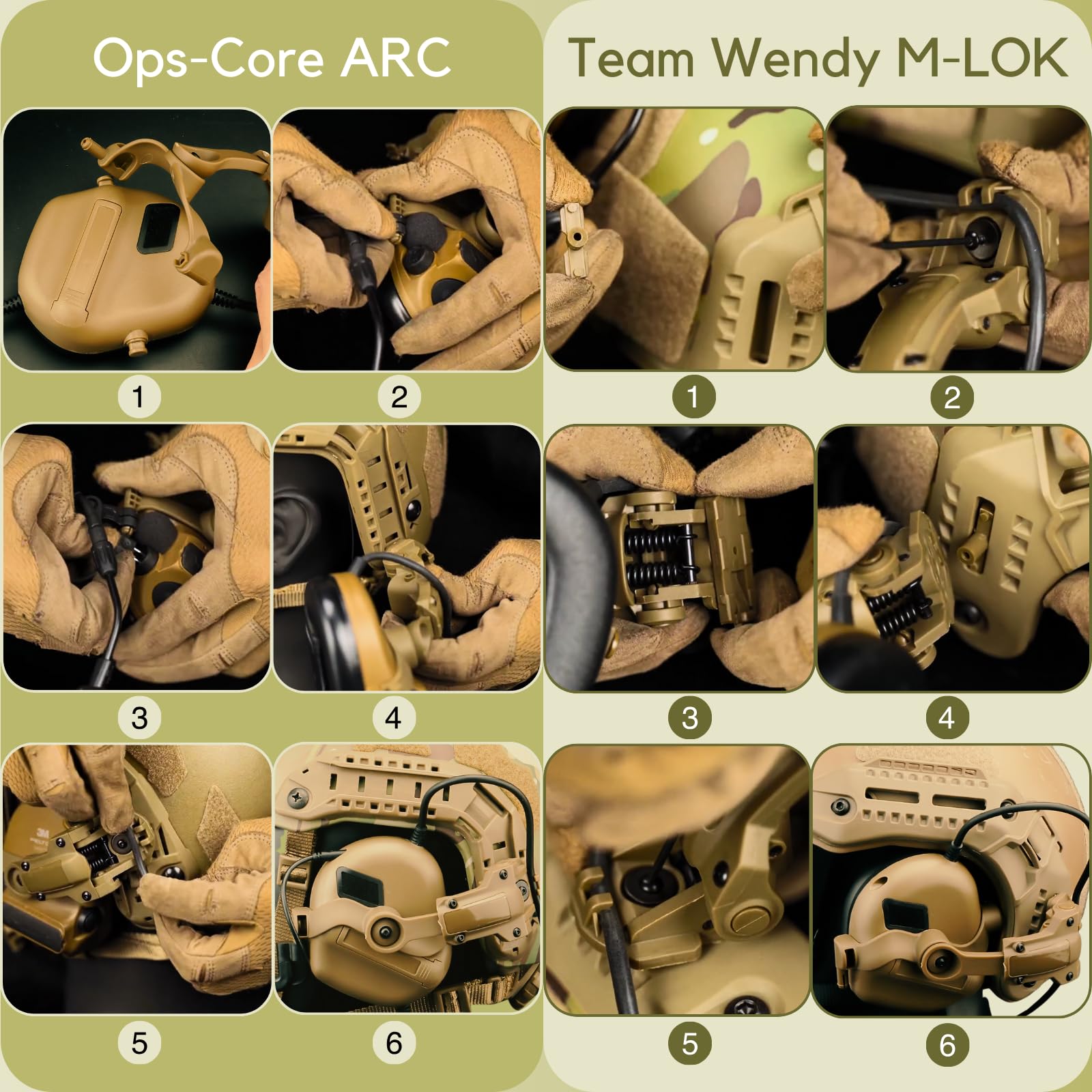 Free-Angle Tactical Headset Rail Mount - Compatible with Earmor M32/M31, Team Wendy EXFIL/Flux, Ops-Core Fast Arc & M-Lok Helmets - Durable Airsoft Helmet Accessory for Military, Shooting & Tactical Training