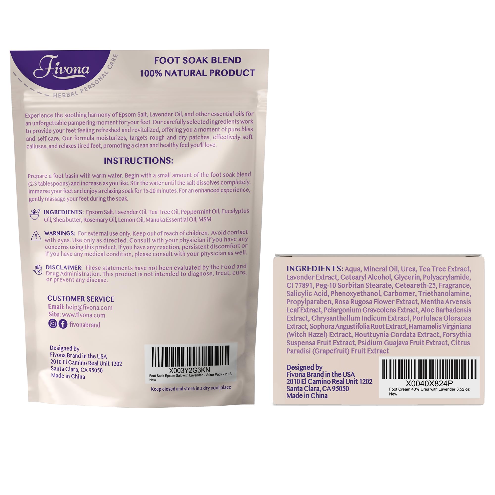 Fivona 4-in-1 Foot Care Kit with Epsom Salt & Essential Oils - Lavender Foot Soak Blend, Collapsible Basin, 40% Urea Cream for Dry Cracked Feet, Dual Action Foot File - Perfect for Pedicure, At-Home Spa & Foot Relaxation Therapy