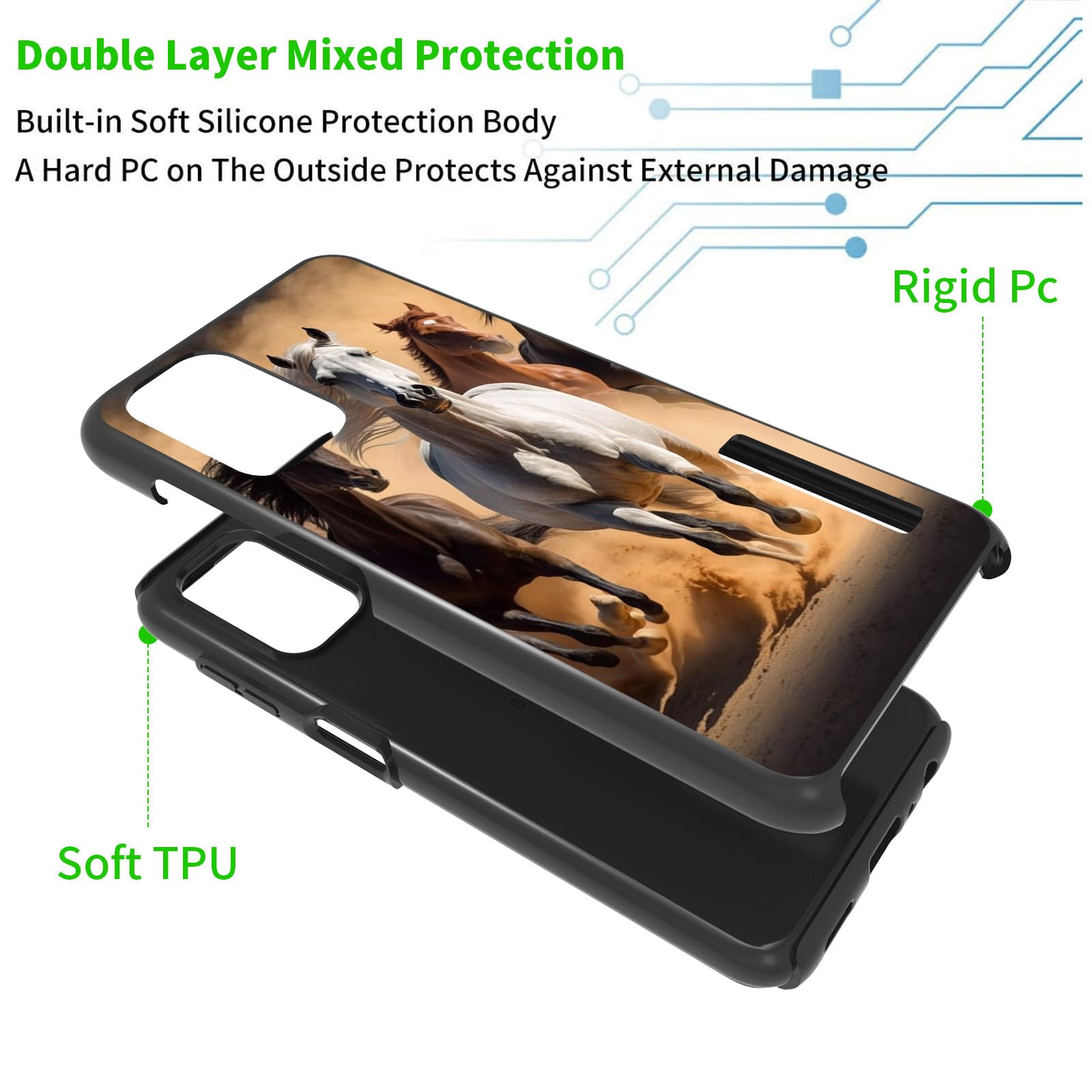 Shockproof Samsung Galaxy A03S Phone Case with Horses Design - Heavy Duty Dual Layer Leather Protective Cover for Men & Women (6.5 Inch) - Perfect for Outdoor Activities, Work & Daily Use