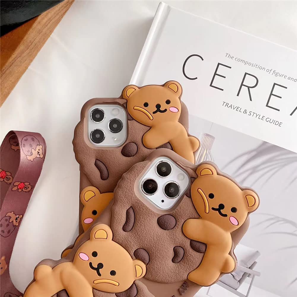 Yatchen Cute 3D Cartoon Bear Soft Silicone Case for iPhone 13 Pro Max - Kawaii Cookie Bear Design with Strap Lanyard, Protective Phone Cover for Women & Girls | Perfect Gift for Birthday, Christmas & Daily Use