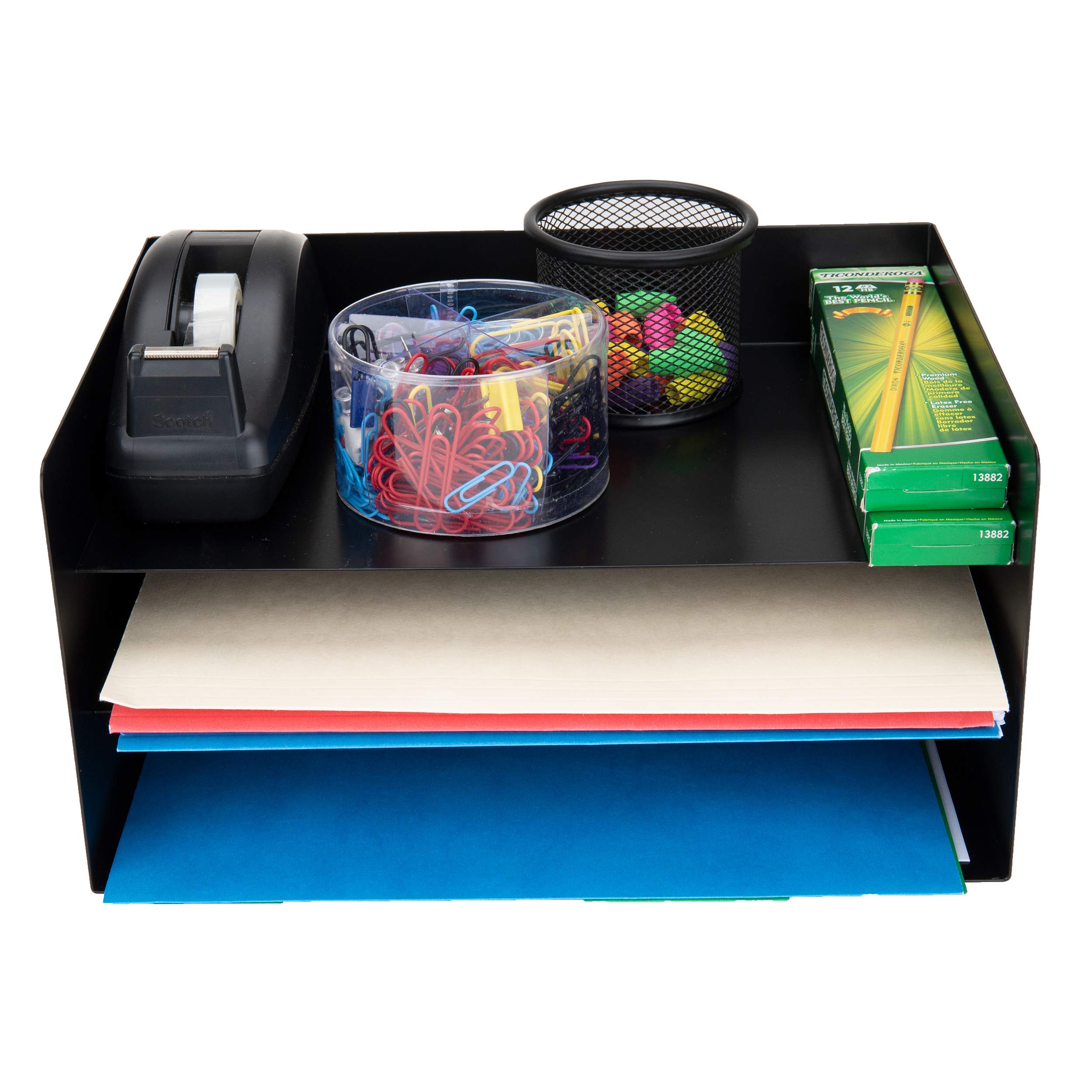 Mind Reader 3-Tier Black Iron Letter Tray - Desk Document Organizer, Mail Sorter & File Storage Shelf for Office, Home or School Use
