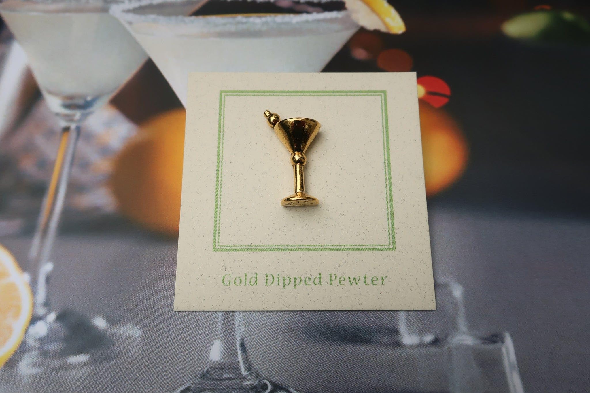 Jim Clift Design Martini Glass Gold Lapel Pin - Elegant Cocktail Party Accessory for Bartenders & Martini Lovers - Perfect for Weddings, Proms & Formal Events