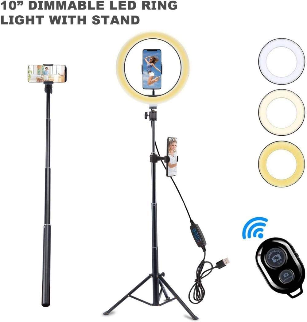 MINJUK 10 Inch LED Ring Light with Stand - 1.6m Adjustable Floor Lamp for Live Streaming, Photography & Video Calls - Perfect for TikTok, YouTube, Zoom & Home Studio Lighting