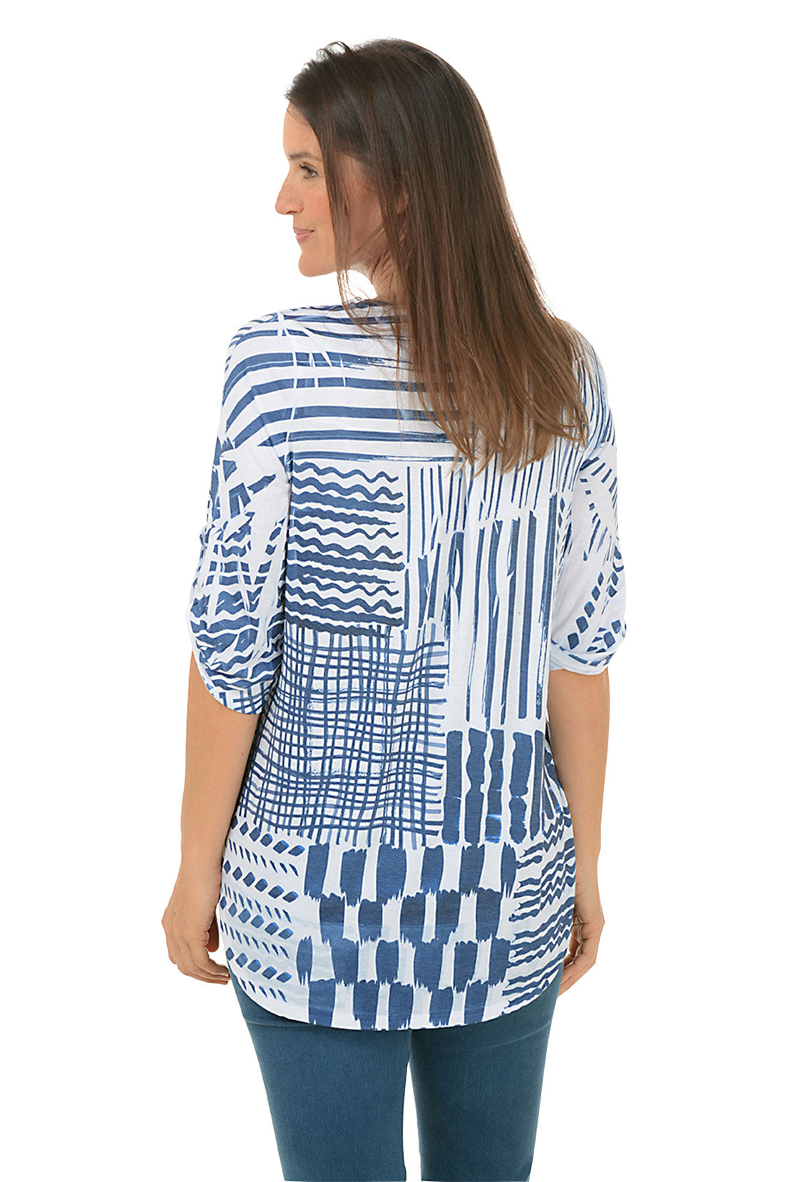 Petite Shaded Lines Sequined Pockets High Low Top T-Shirt for Women - Fashionable Party & Casual Wear