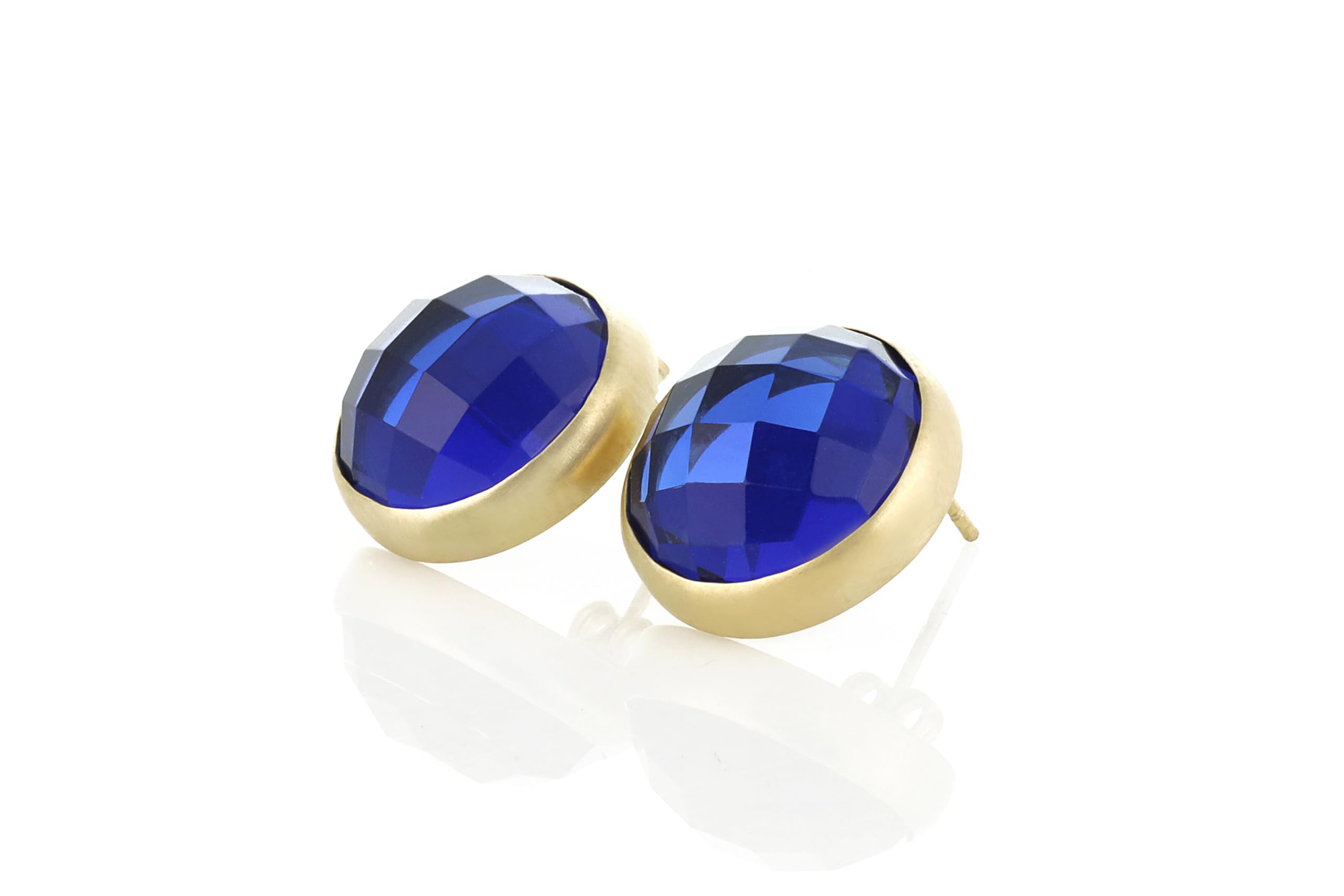 Gold Bezel Set Sapphire Stud Earrings - September Birthstone Jewelry for Women | Blue Gemstone Earrings for Everyday Wear & Special Occasions
