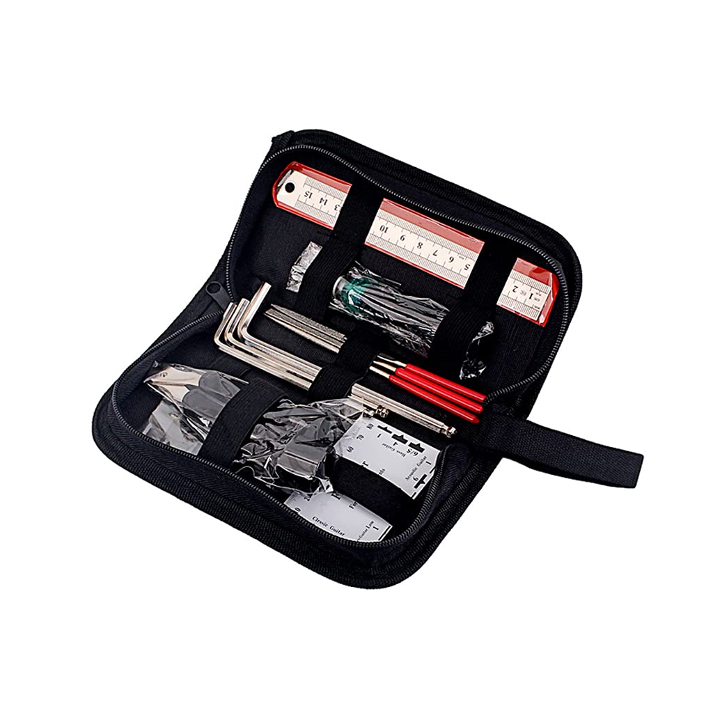 Electric Guitar Repair & Maintenance Tool Kit - String Organizer, Action Ruler, Gauge, Hex Wrench Set & File for Guitar, Ukulele, Bass, Mandolin, Banjo | Professional Instrument Care & Setup Tools for Musicians