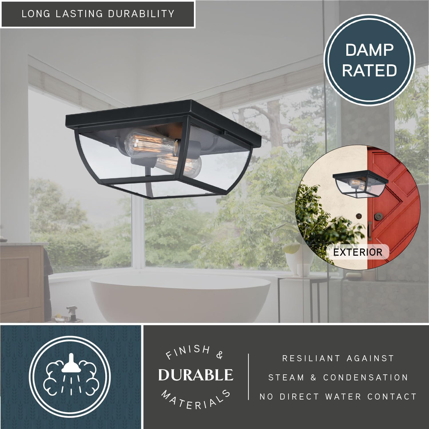 VAXCEL Granville Bronze Geometric Outdoor Flush Mount Ceiling Light with Clear Glass - Perfect for Patio, Porch, and Entryway Lighting
