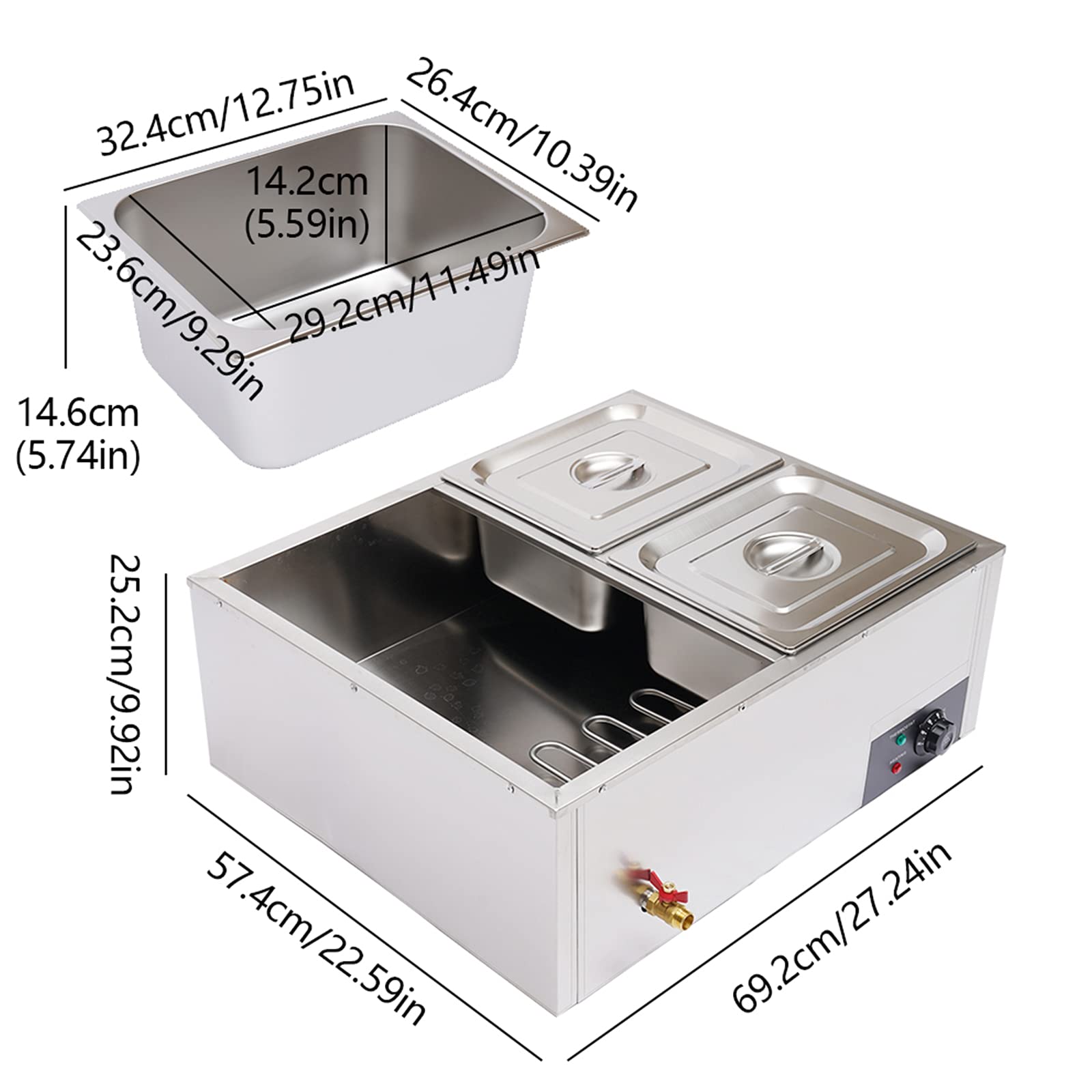 Commercial Food Warmer 110V 850W Stainless Steel Steam Table with Adjustable Temperature 30°-85°C - Perfect for Catering, Buffets, Restaurants & Food Service (4 Pan Capacity)