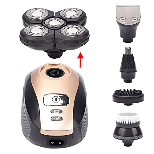 5-in-1 Rechargeable Electric Razor for Men - Bald Head Shaver with 5 Floating Heads, Beard Trimmer, Nose & Ear Hair Clipper - Perfect for Full Body Grooming, Travel & Daily Shaving Routine