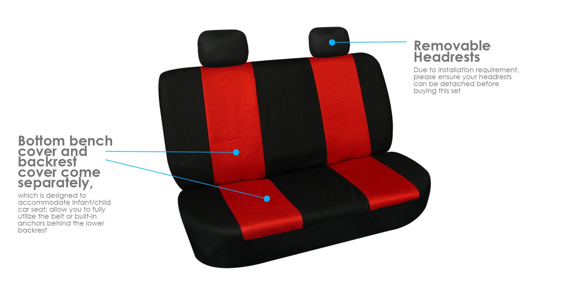FH Group Universal Car Seat Covers - Red Cloth Full Set for SUV, Sedan, Van | Driving Comfort