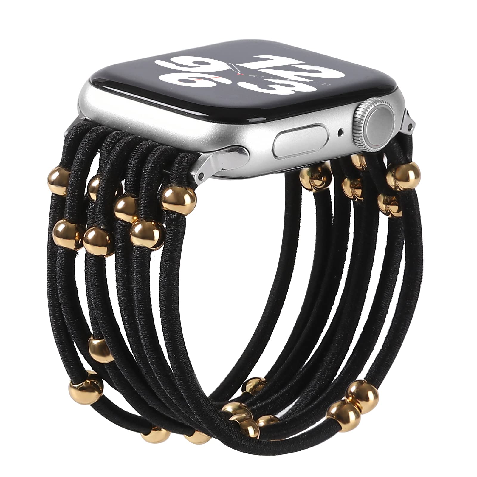 Stretchy Boho Apple Watch Bands 38mm 40mm 41mm - Thin Elastic Nylon Solo Loop Wristband Compatible with iWatch SE Series 7/6/5/4/3/2/1 - Perfect for Women, Girls Yoga, Workouts & Boho Fashion Accessories