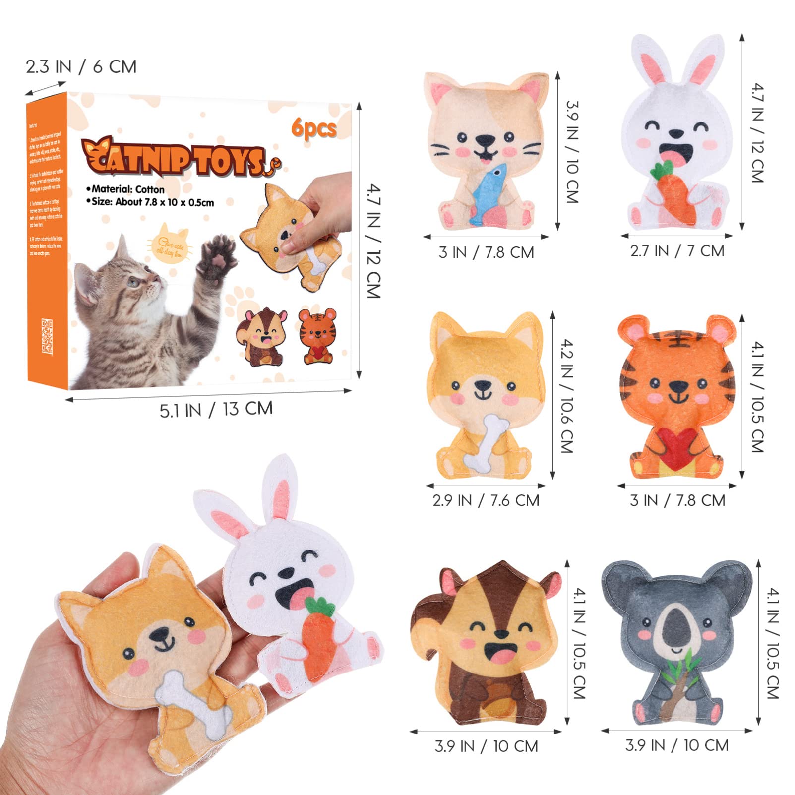 6Pcs Cat Toys Set with Catnip - Interactive Kitten Chew Toys in 6 Fun Designs for Indoor Play, Christmas & Halloween Gifts for Cats