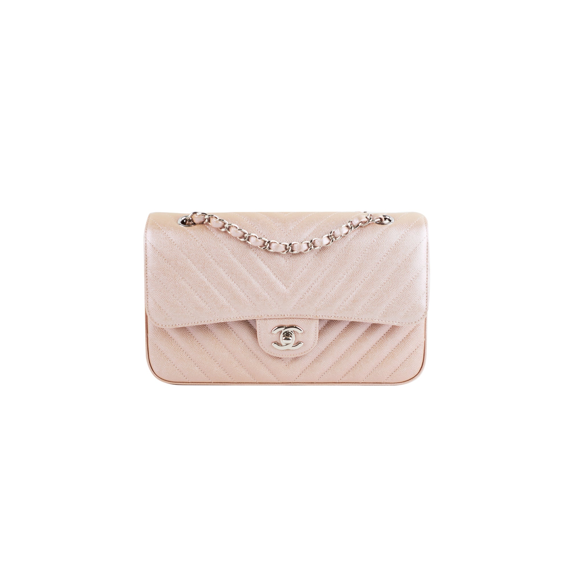 Chanel Medium Classic Double Flap Bag in Iridescent Rose Gold - 18B Collection | Luxury Handbag for Women, Evening Parties & Special Occasions