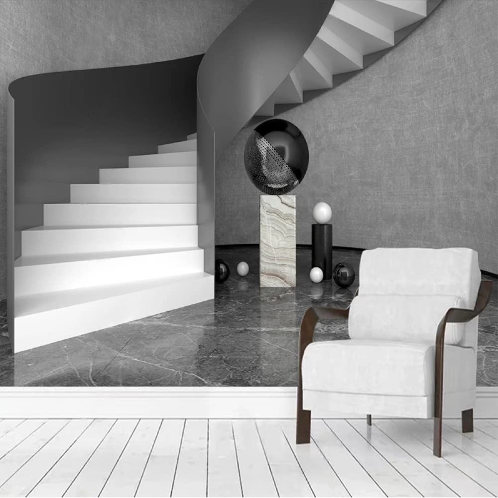 3D Illusion Gray Spiral Staircase Marble Contact Paper - Peel and Stick Self-Adhesive Wallpaper for Cabinets, Countertops & Furniture - Modern Decorative Vinyl Film for Home & Office Renovation (18