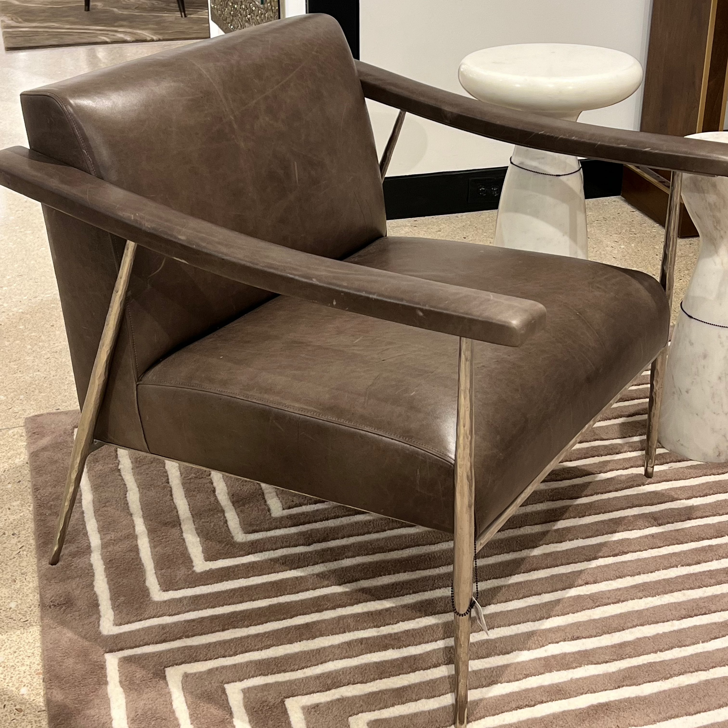 Premium L Brooks Leather Chair with Nickel Finish - Stylish & Durable Home Office Seating for Living Room, Study, or Lounge Areas
