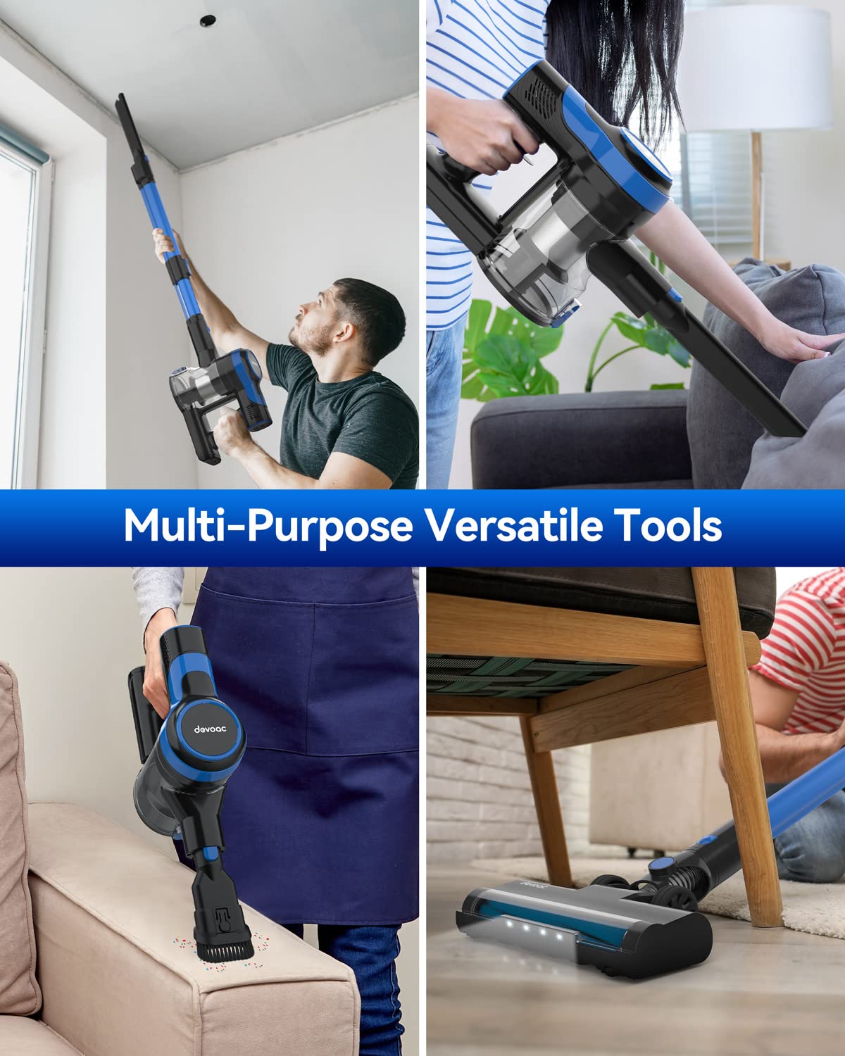 DEVOAC Cordless Vacuum Cleaner - Lightweight 6-in-1 Handheld Stick Vacuum with Powerful Suction, Rechargeable Battery for Carpets, Hard Floors & Pet Hair | Perfect for Home Cleaning, Car Detailing & Pet Owners