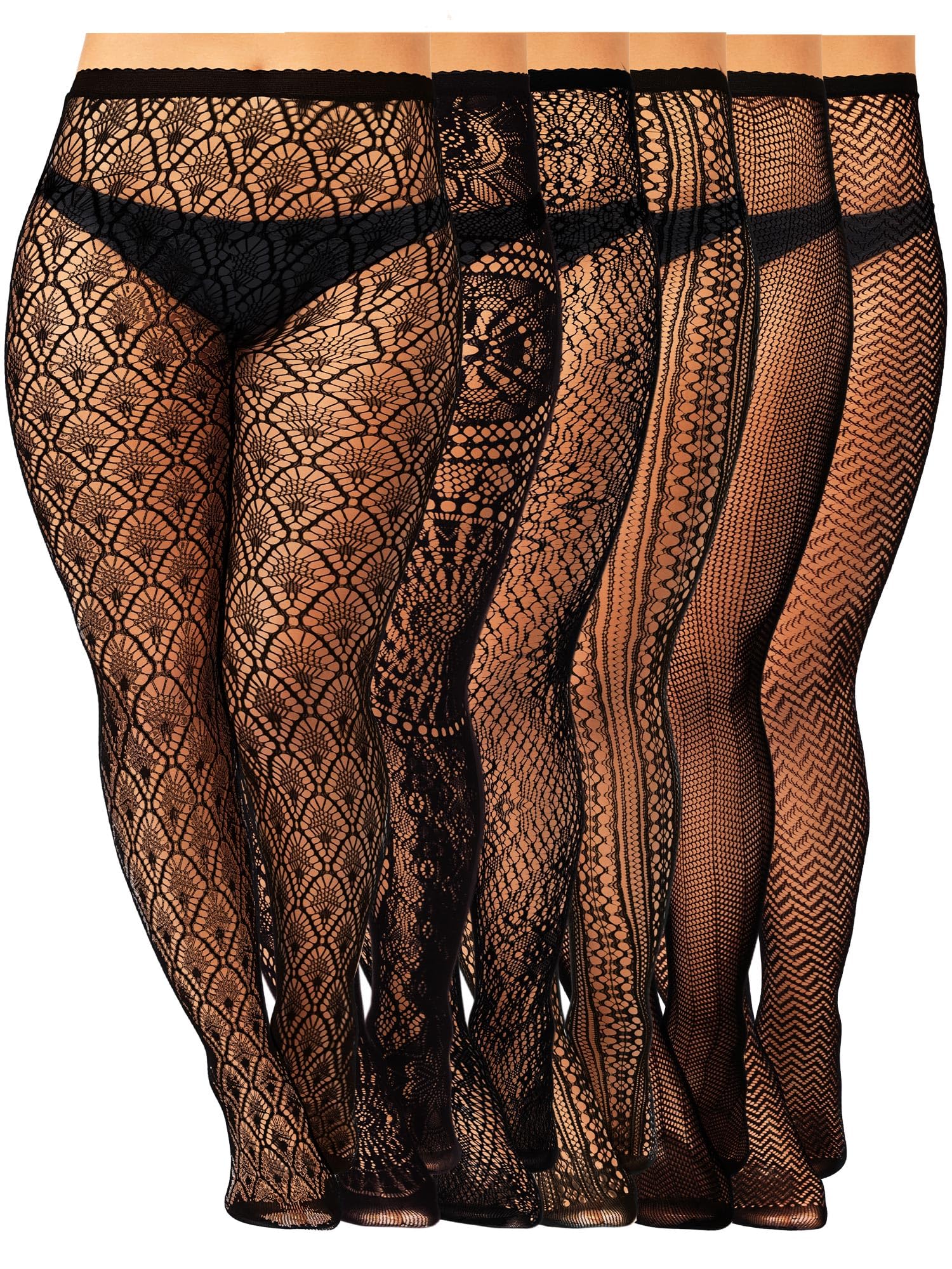 Jadive 6 Pairs Women's Plus Size Fishnet Thigh High Stockings with Suspender Garter Belt - Sexy Lingerie Pantyhose Tights for Women | Perfect for Date Night, Cosplay & Boudoir Photography