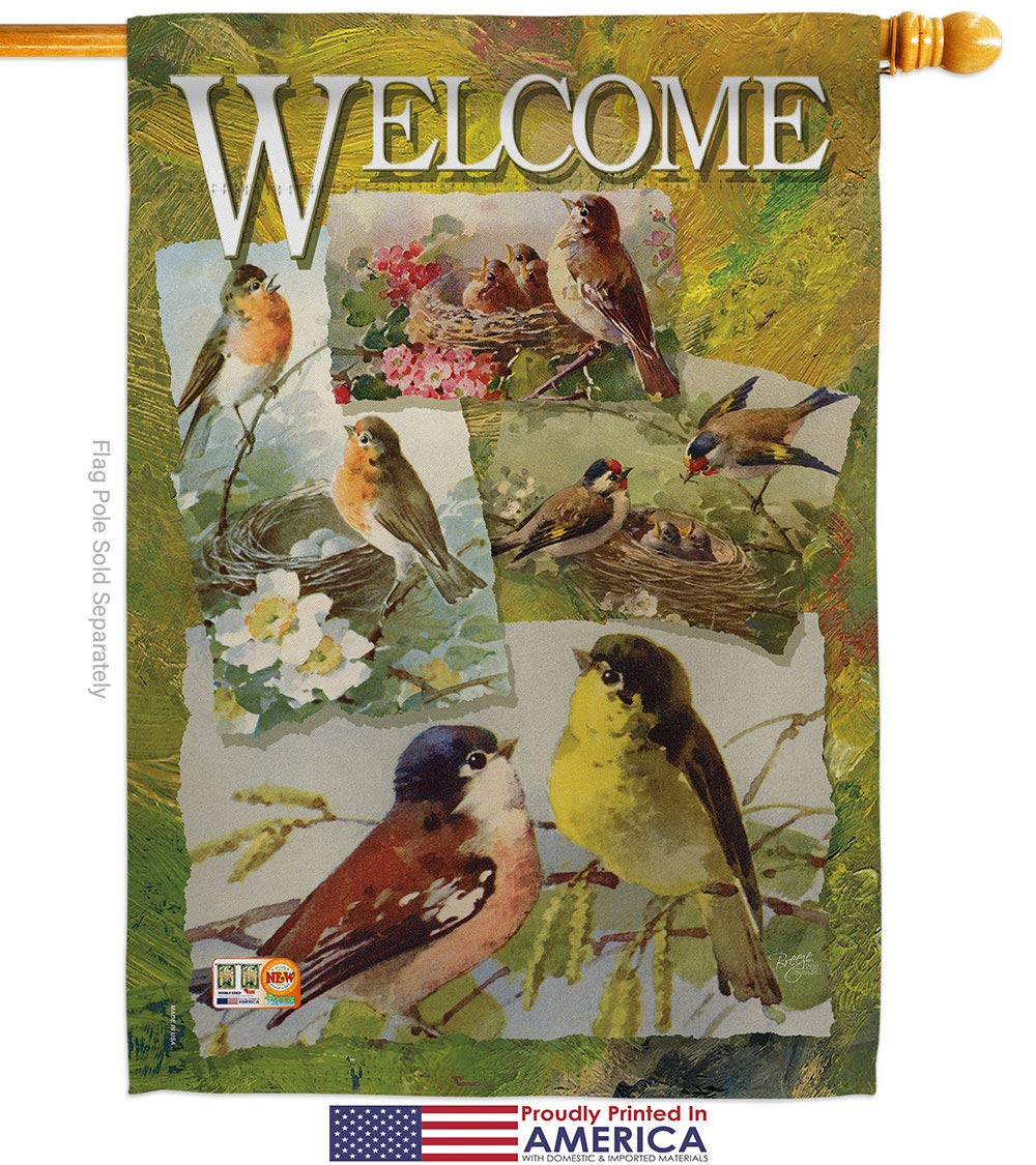 Bird Collage Garden House Flags Kit - Flamingo, Hummingbird, Cardinal & Peacock Spring Wildlife Decor - Made in USA 28x40 Inch - Perfect for Outdoor Yard, Patio & Seasonal Home Decoration