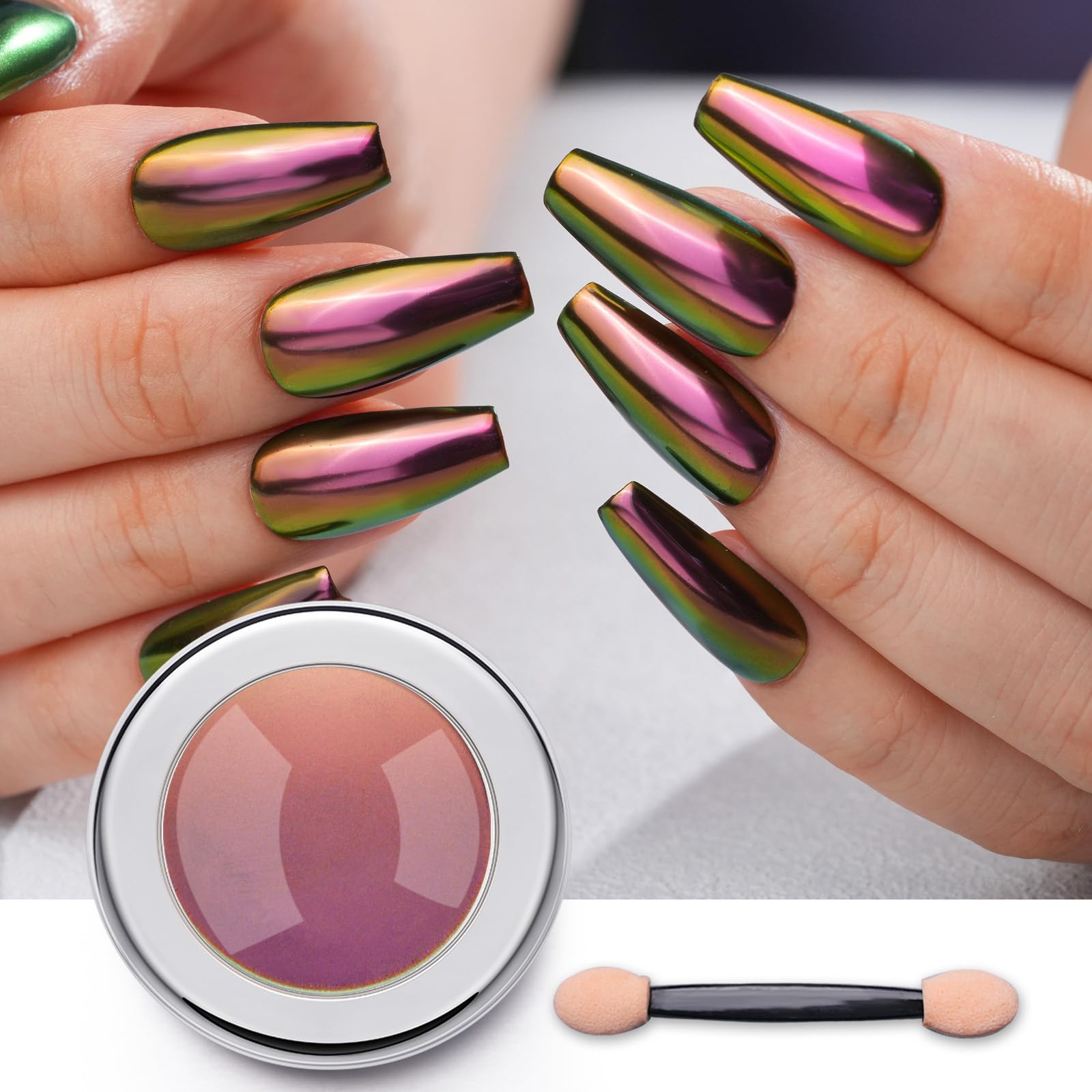PrettyDiva Chameleon Chrome Nail Powder - Color Shifting Sunset Metallic Nail Art Pigment with Mirror Effect | Multi Chrome Powder for Professional & DIY Nail Designs | Perfect for Gel Polish, Acrylic Nails & Nail Art