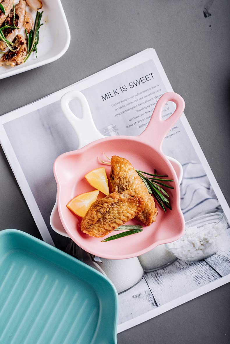 6 Inch Matte Ceramic Baking Dish with Handle - Round & Square Oven Safe Plates for Steak, Pasta, Salad | Microwave & Dishwasher Safe | Perfect for Dinner Parties, Holiday Meals & Everyday Use (Pink, Round)