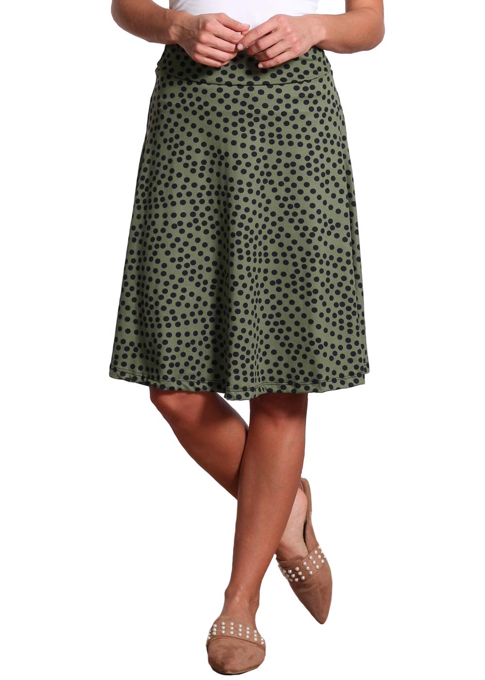 Popana Women's Casual Knee-Length A-Line Stretch Midi Skirt - Plus Size, Made in USA | Perfect for Work, Office, and Everyday Wear