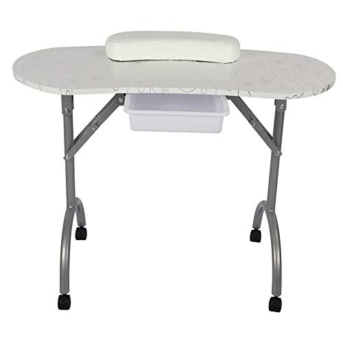 Portable Folding Manicure Table with Large Drawer & Hand Pillow - Professional Nail Art Station for Spa & Beauty Salon - Compact Design for Travel & Home Use (White)