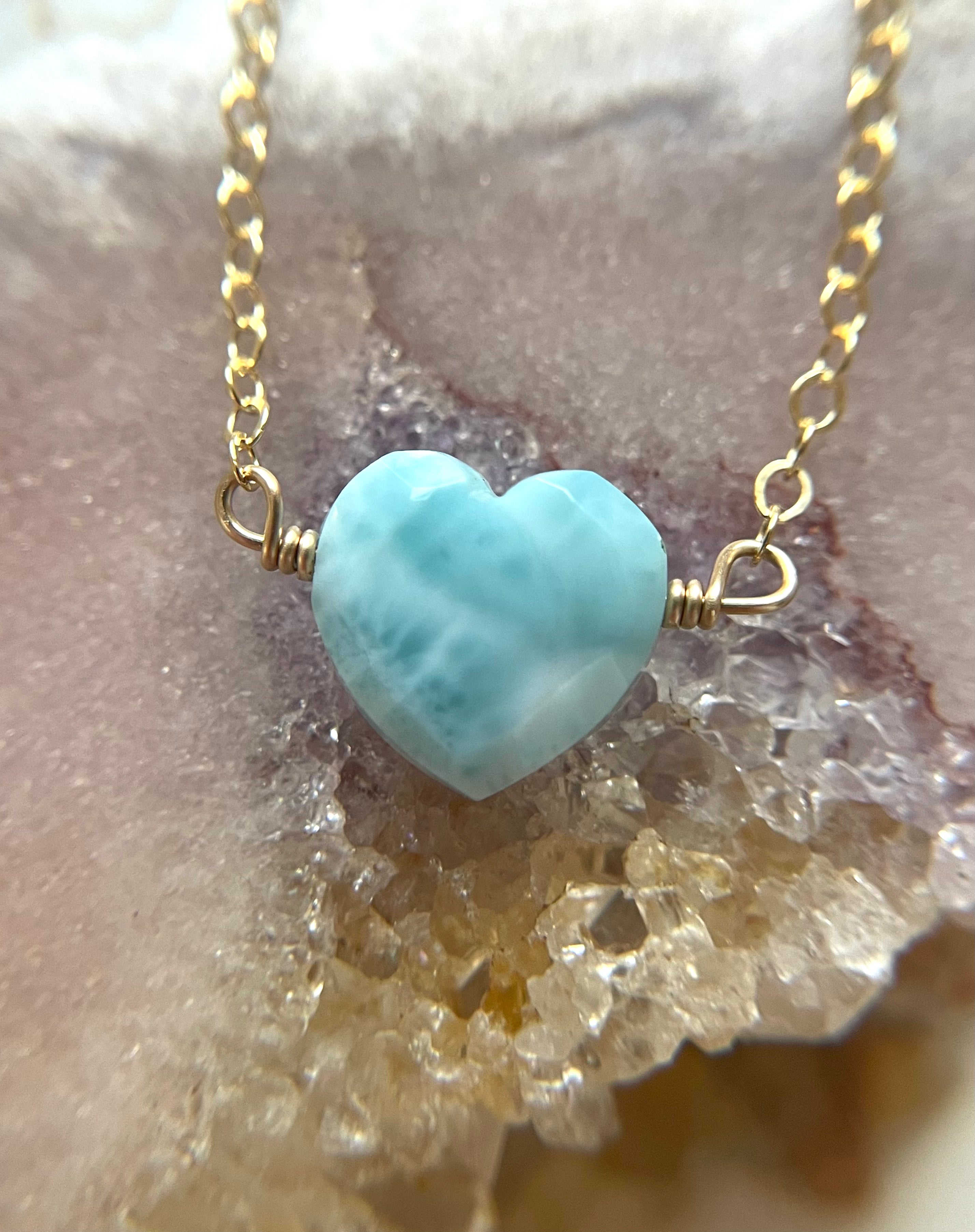 Larimar Heart Pendant Necklace - Genuine Blue Stone Jewelry for Women, Sterling Silver Chain, Handmade Boho Chic Gift for Her | Perfect for Weddings, Anniversaries & Everyday Elegance