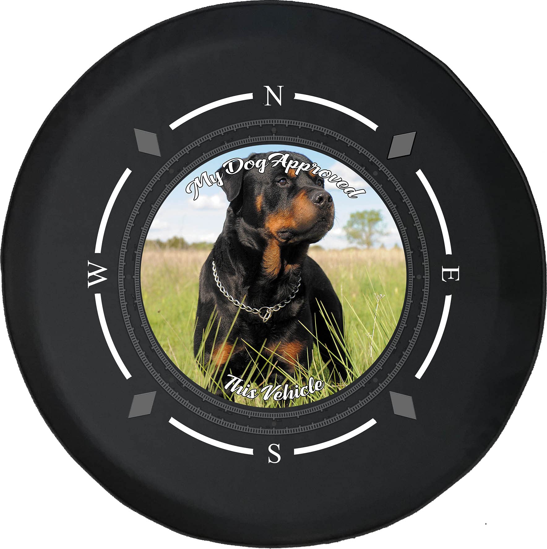American Unlimited Spare Tire Cover with Compass Design - Dog Approved Rottweiler Wheel Cover | Fits SUV, Trailer, RV & Most Vehicles | Perfect for Road Trips, Camping & Outdoor Adventures