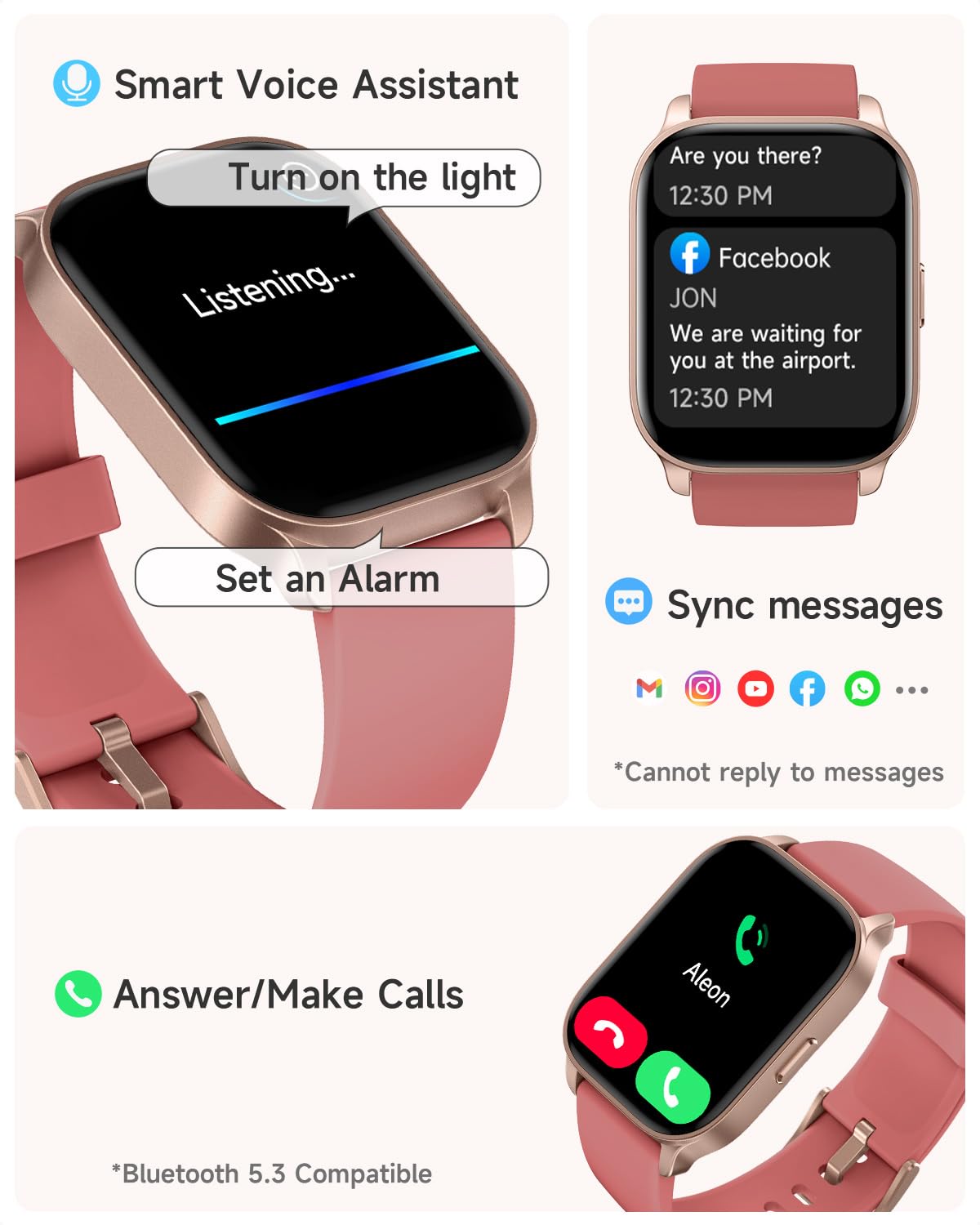 TOOBUR Smart Watch for Women - Fitness Tracker with Heart Rate Monitor, Sleep Tracking & 100+ Sports Modes | IP68 Waterproof Activity Tracker | Make/Answer Calls | Compatible with Android & iOS | Perfect for Workouts, Running & Daily Health Monitoring