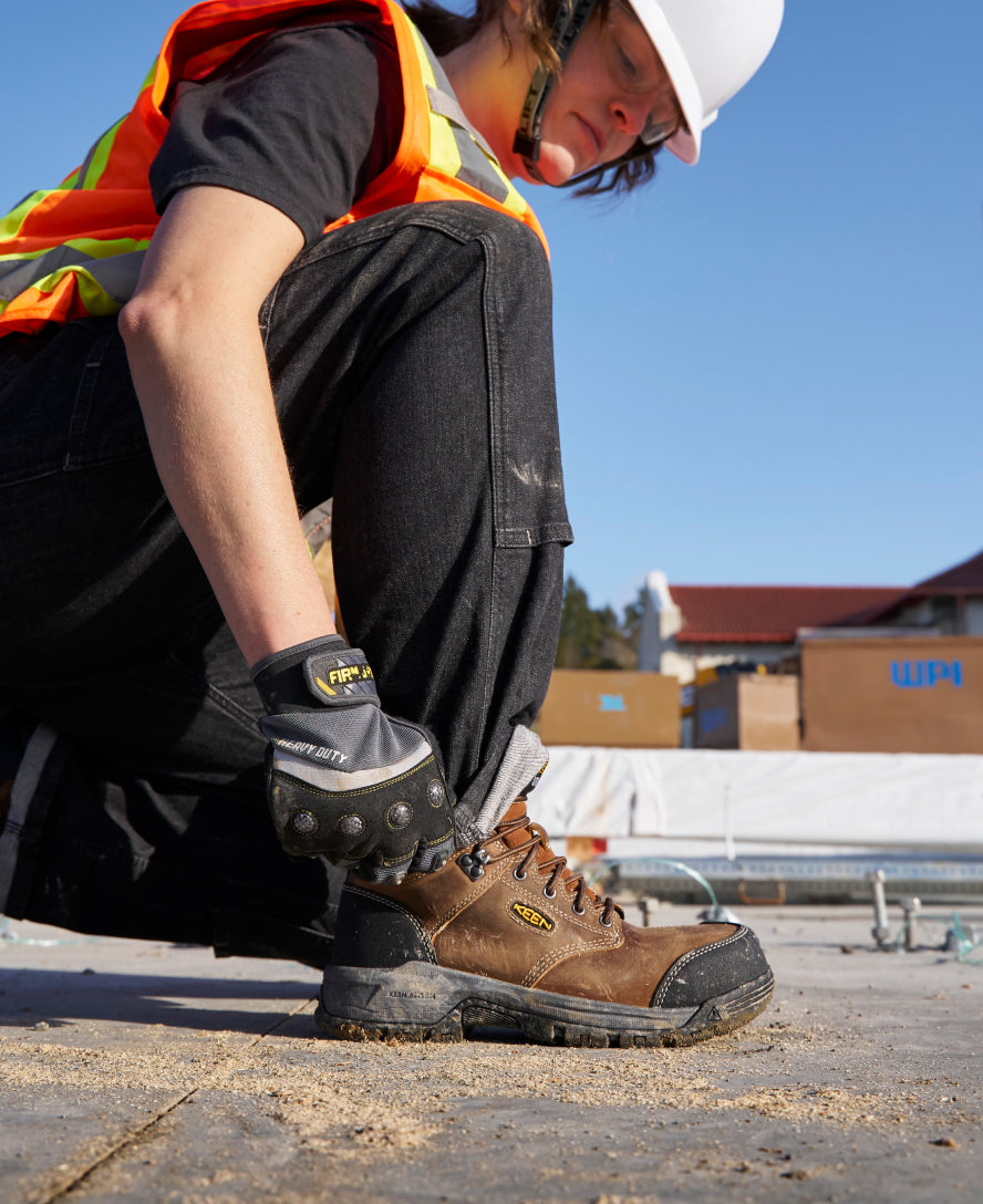 Women's Evanston 6 Waterproof Work Boots with Carbon Toe - Bison/Black - Durable Safety Boots for Construction, Hiking & Outdoor Work