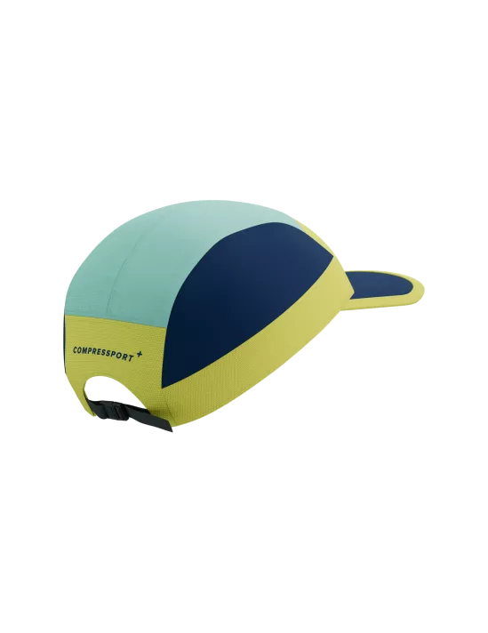 Compressport Unisex 5-Panel Lightweight Running Cap - Eggshell Blue/Green Sheen/Dress Blues - Perfect for Jogging, Hiking & Outdoor Sports