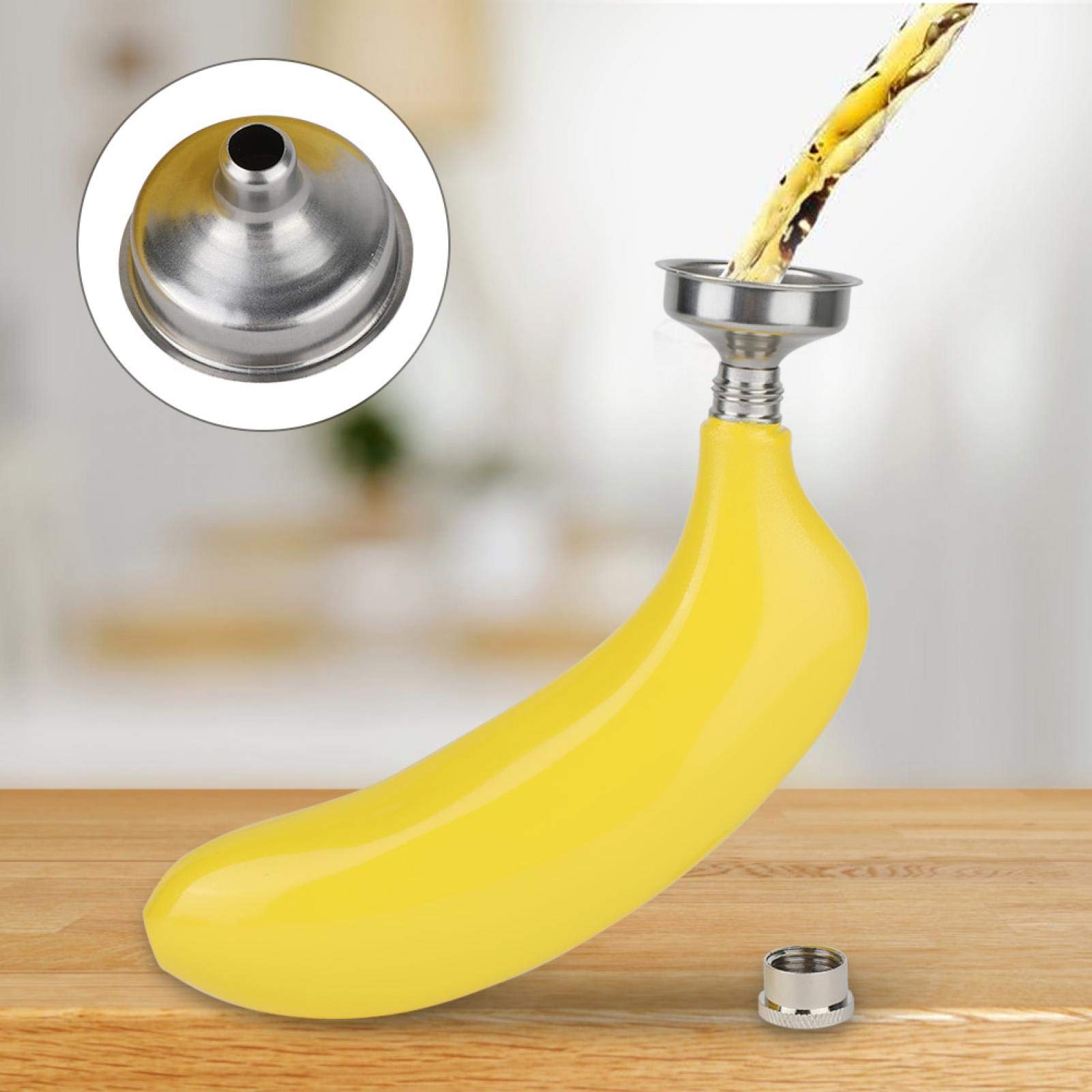 5oz Stainless Steel Banana-Shaped Alcohol Flask - Portable Whiskey Liquor Bottle with Funnel for Outdoor, Camping & Travel | Cute Gift Idea for Drink Lovers