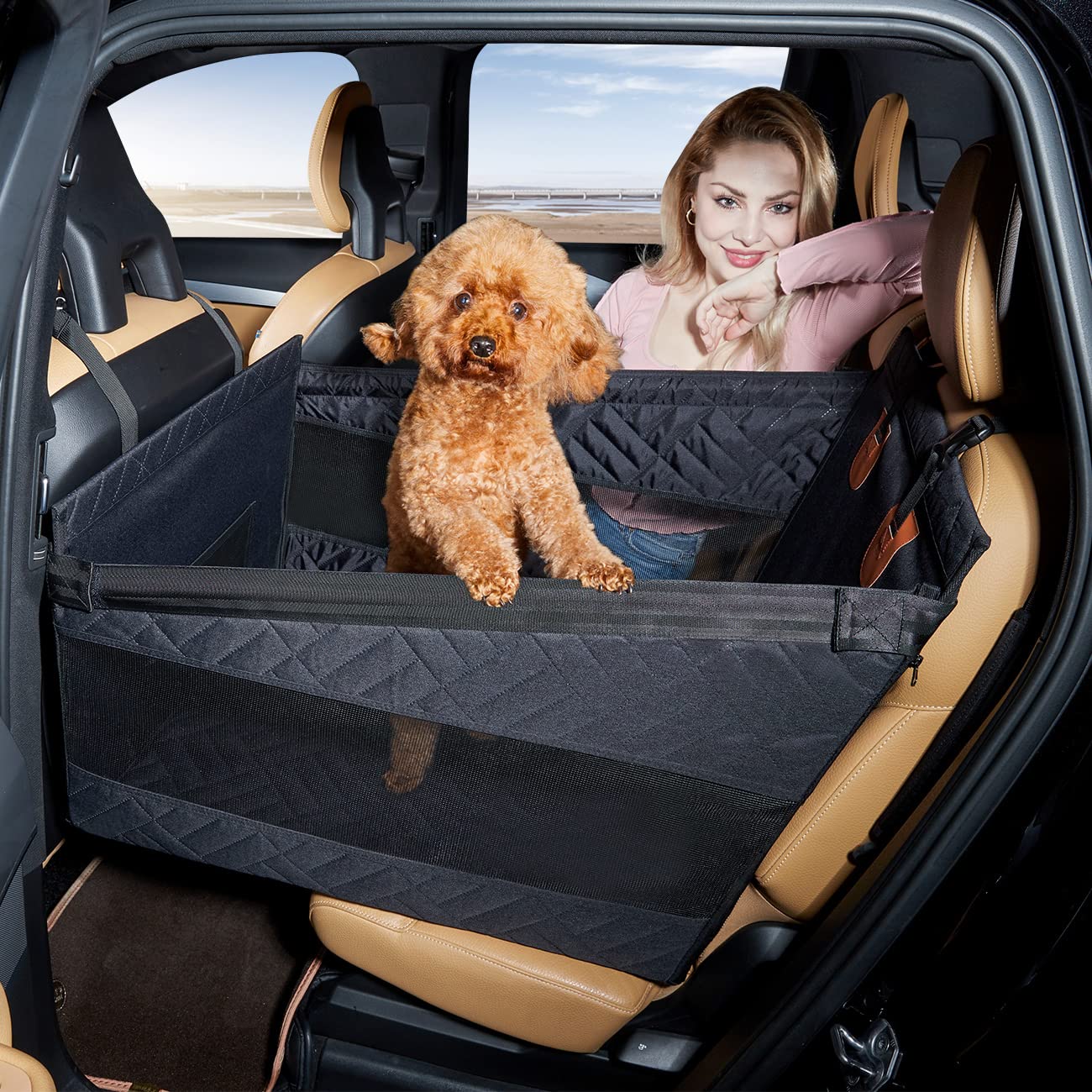 Medium Dog Car Seat - Waterproof Back Seat Extender & Pet Bed for Cars - Durable Dog Hammock for Backseat Protection (Black, Small) - Perfect for Road Trips & Safe Travel with Your Pet