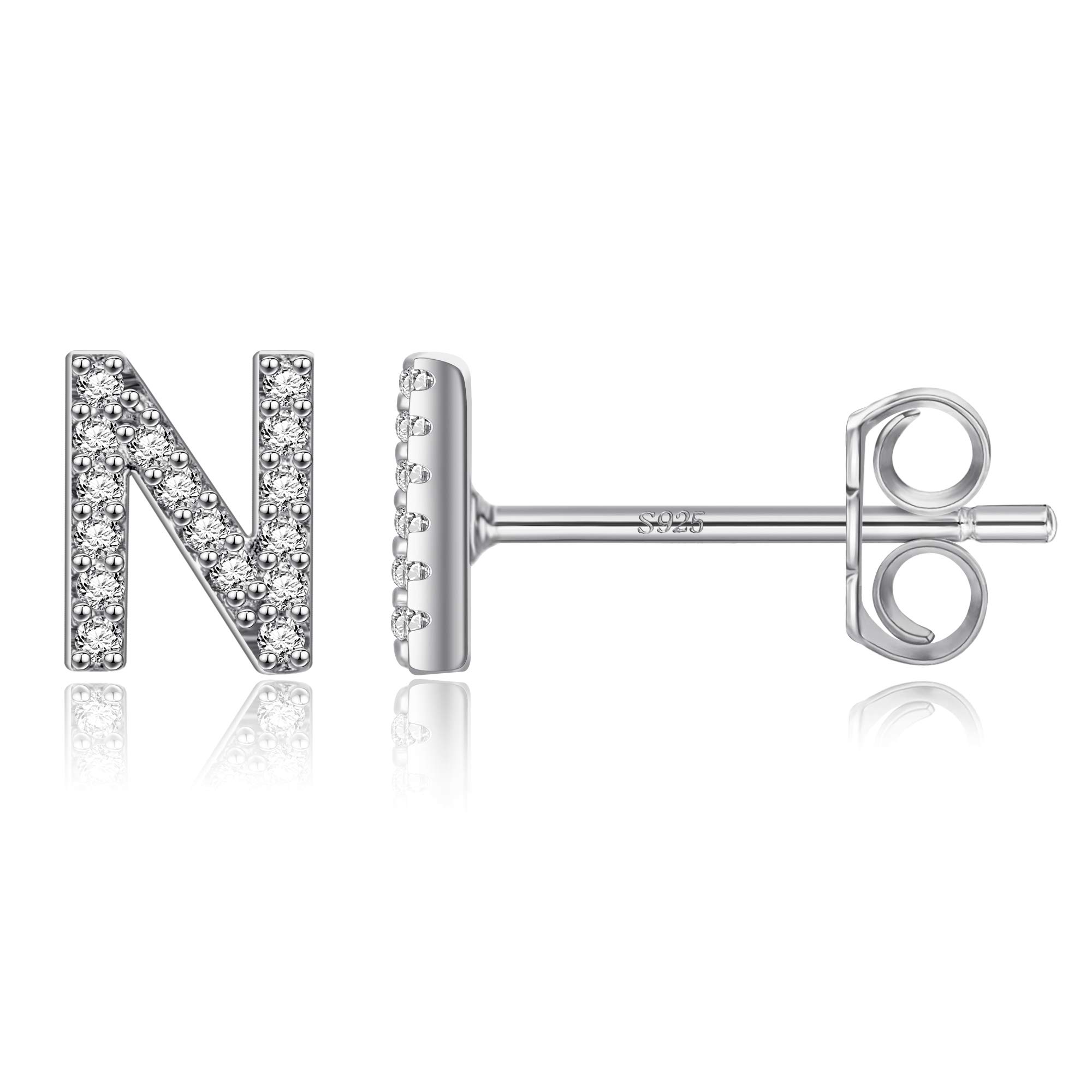 MONOOC Initial Stud Earrings for Women & Girls - Hypoallergenic S925 Sterling Silver Cubic Zirconia Letter Earrings | Perfect Birthday Gift, Everyday Wear & Special Occasion Jewelry