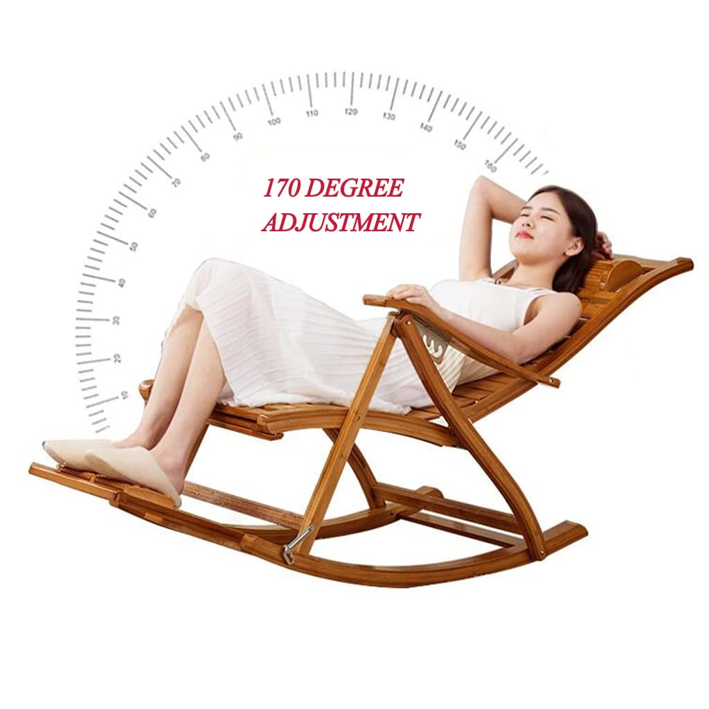 Comfortable Folding Rocking Recliner Chair - Modern Wooden Frame Patio Lounger with Detachable Cushion for Indoor/Outdoor Use - Perfect for Living Room, Yard, Garden & Relaxation