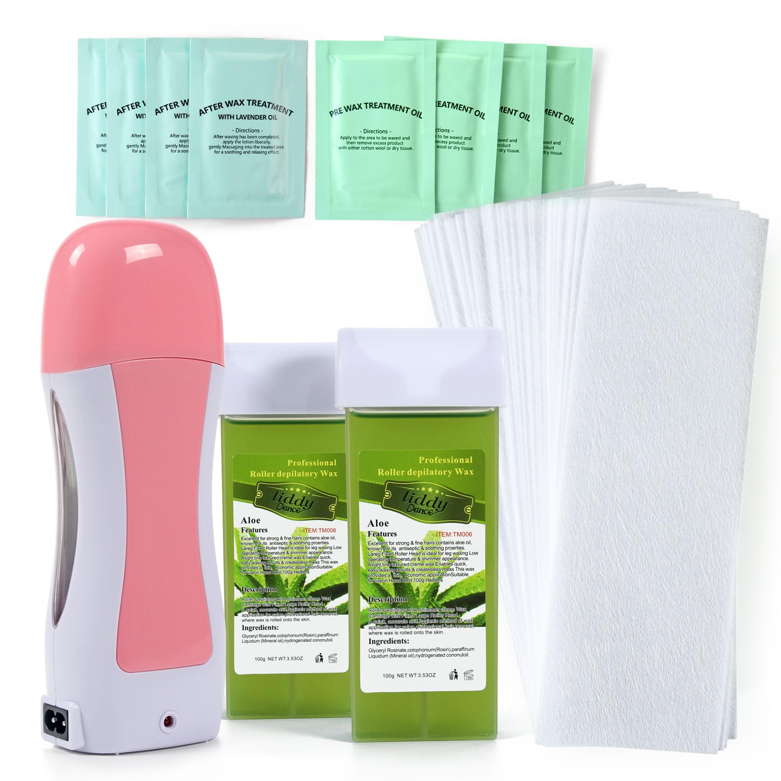 Aloe Roll-On Waxing Kit for Sensitive Skin - Hair Removal Wax Warmer for Arms, Legs & Body - At-Home Waxing Kit for Women & Men - Perfect for DIY Spa Days & Smooth Skin Care