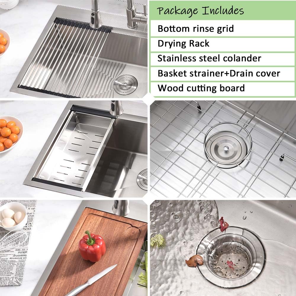 31x20 Inch Stainless Steel Single Bowl Drop-In Kitchen Sink Workstation - 16 Gauge Handmade Topmount Sink with Cutting Board | Perfect for Food Prep, Dishwashing & Small Kitchen Spaces