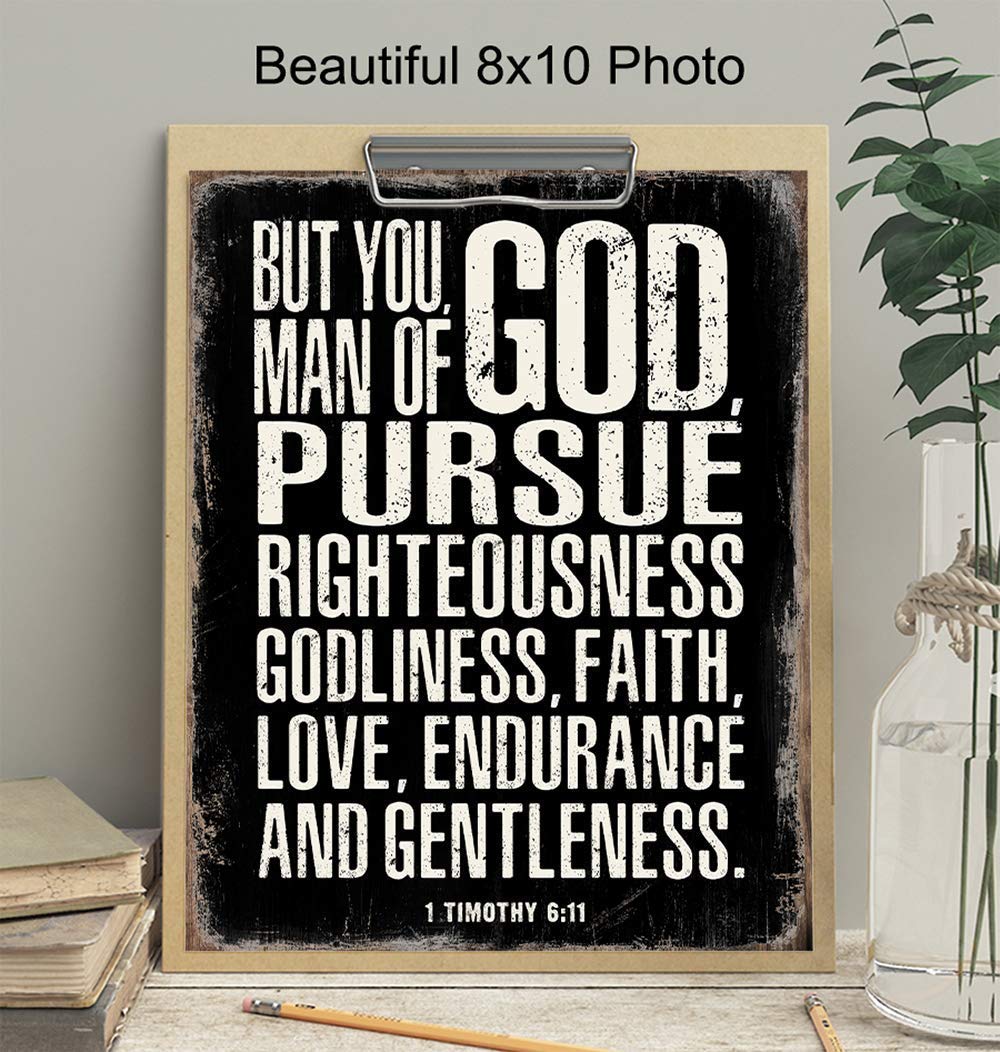 Religious Gifts for Men - Christian Wall Art with 1&2 Timothy Bible Verses - Catholic Home Decor for Faithful Living - Perfect for Prayer Rooms, Church Gifts & Christian Masculine Spaces
