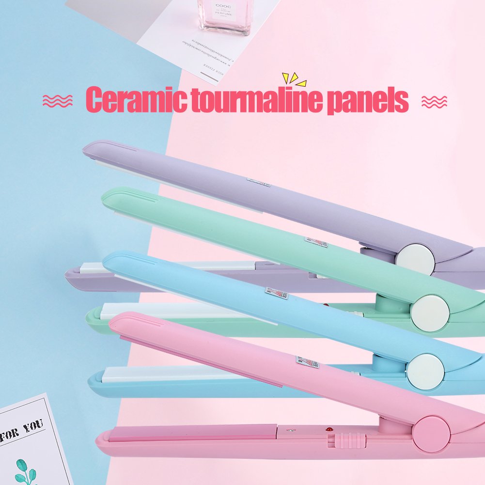 Mini Ceramic Tourmaline Hair Straightener & Curler - Lightweight Portable Flat Iron for Women & Girls with Fast Heating - Perfect for Travel, Home & Salon Styling (Sky Blue)