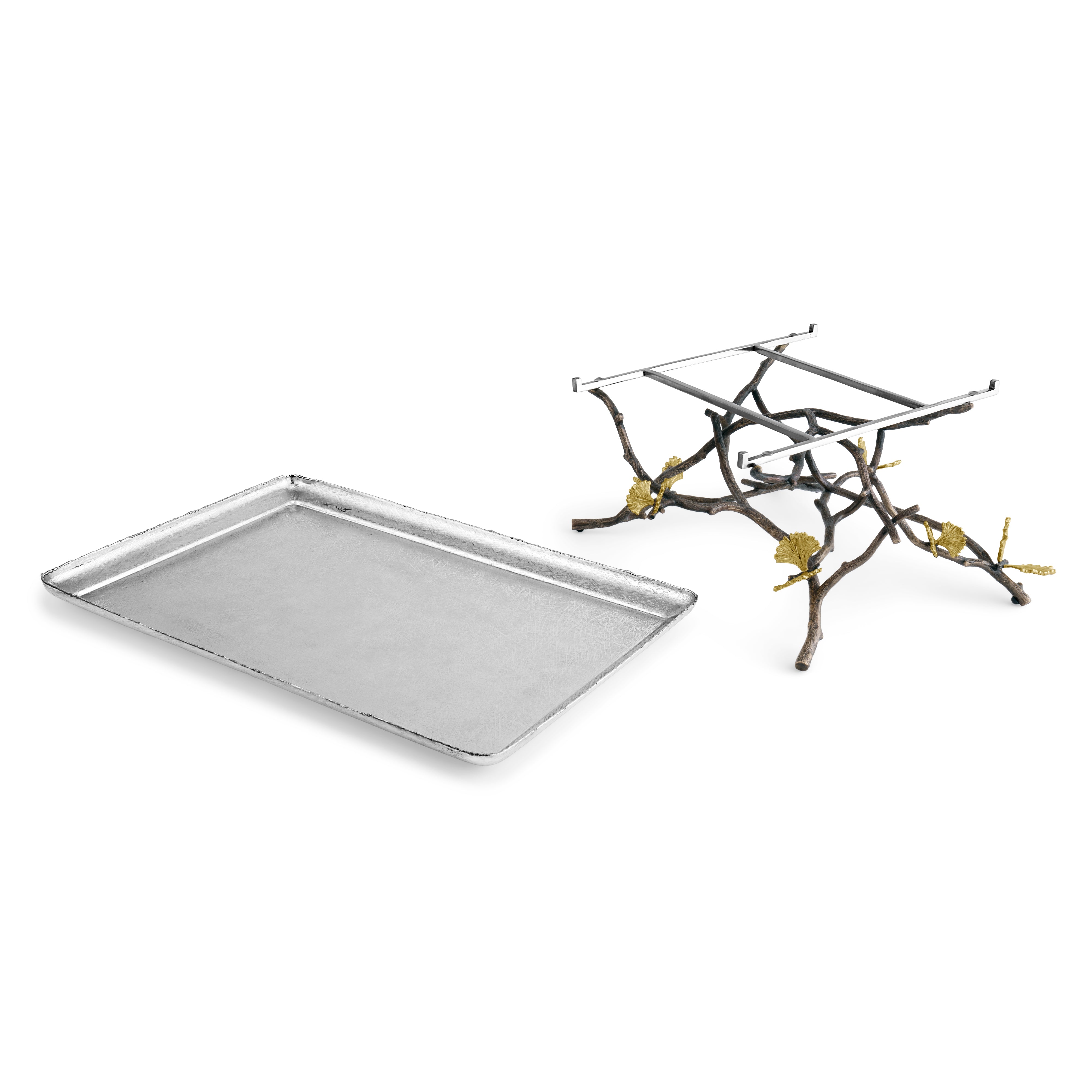 Butterfly Ginkgo Leaf Design Decorative Tray with Feet - Elegant Serving Tray for Tea, Coffee, Jewelry & Home Decor