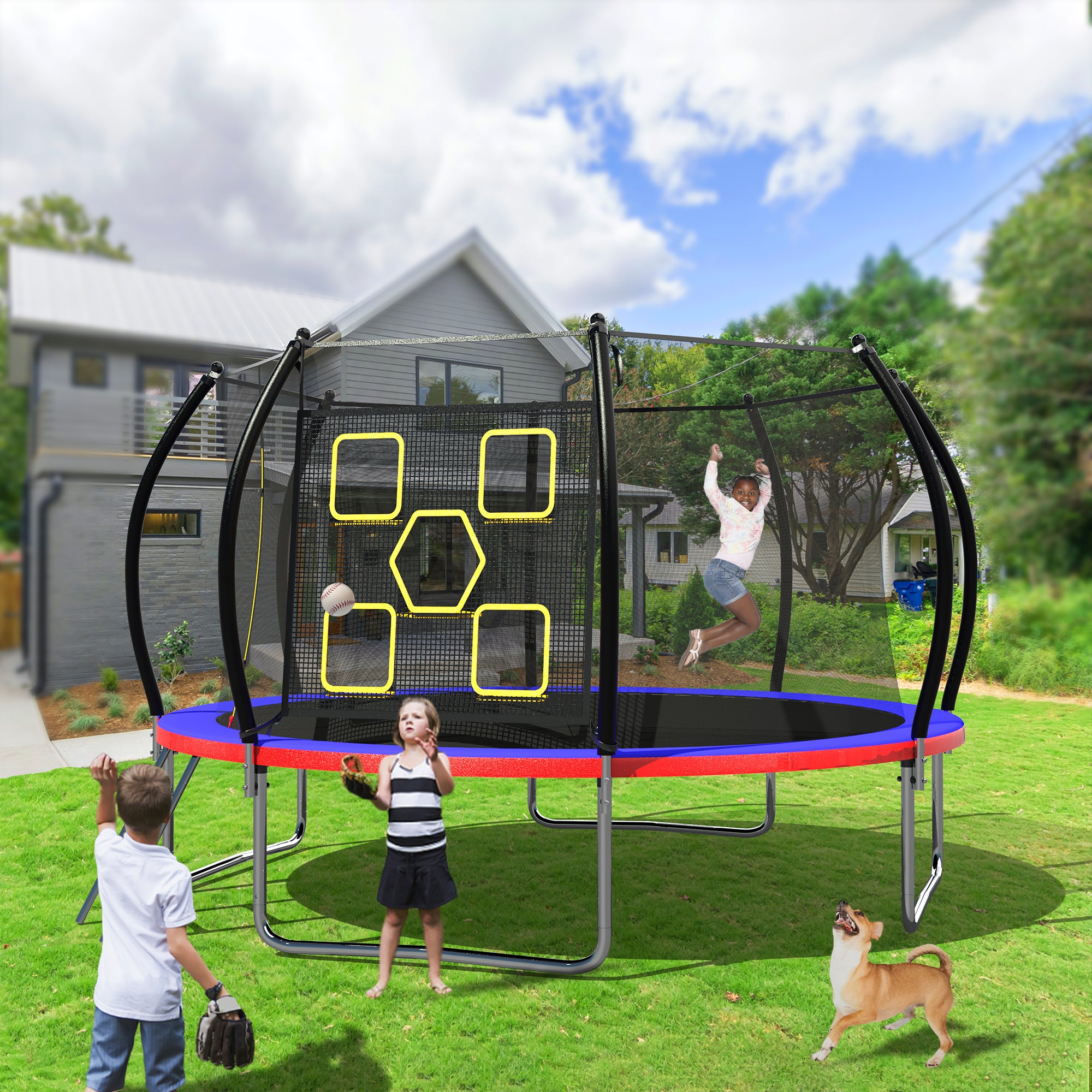 14FT Trampoline for Kids & Adults - Outdoor Round Trampoline with Safety Enclosure Net & Ladder - ASTM Approved Heavy Duty Backyard Trampoline for Family Fun, Exercise & Recreation
