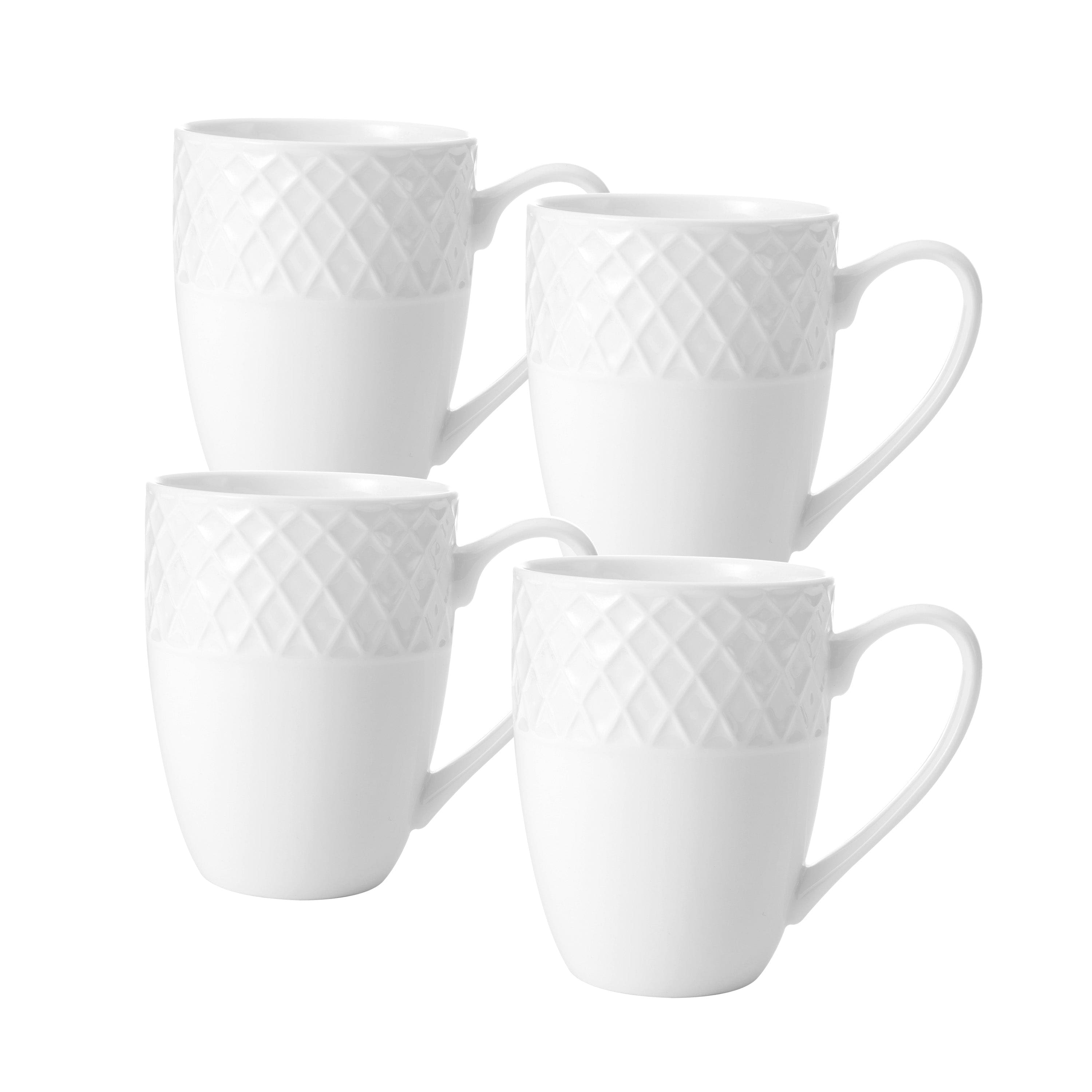 Premium White Trellis Design Coffee Mugs - Set of 4 Ceramic Cups for Tea, Hot Chocolate & Cappuccino - Perfect for Home, Office & Gift Giving