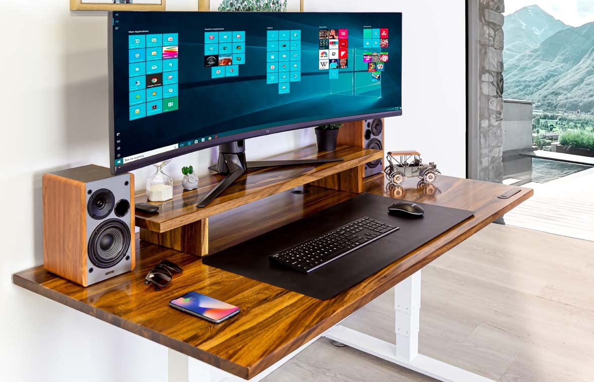 Premium Solid Wood Monitor Riser - EFFYDESK Multi-Purpose Desk Shelf Organizer for Laptop & Computer | Sturdy Desktop Storage Solution for Home & Office Workspace (Pheasantwood)