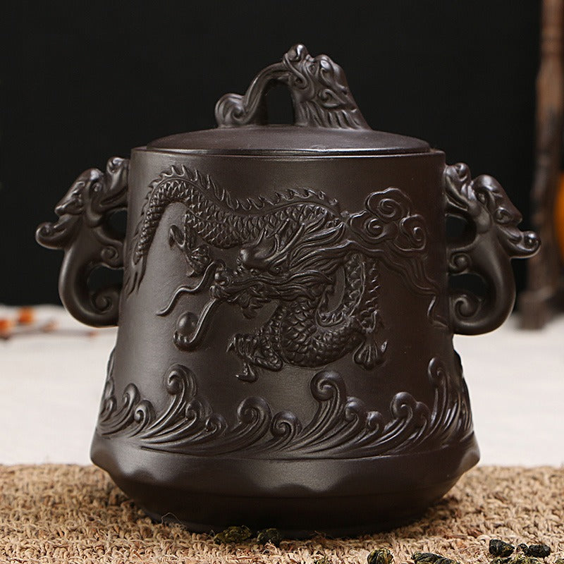 Handmade Dragon Design Ceramic Tea Caddy - Airtight Storage for Loose Leaf Tea & Coffee Beans | Perfect for Home, Office & Gift Giving