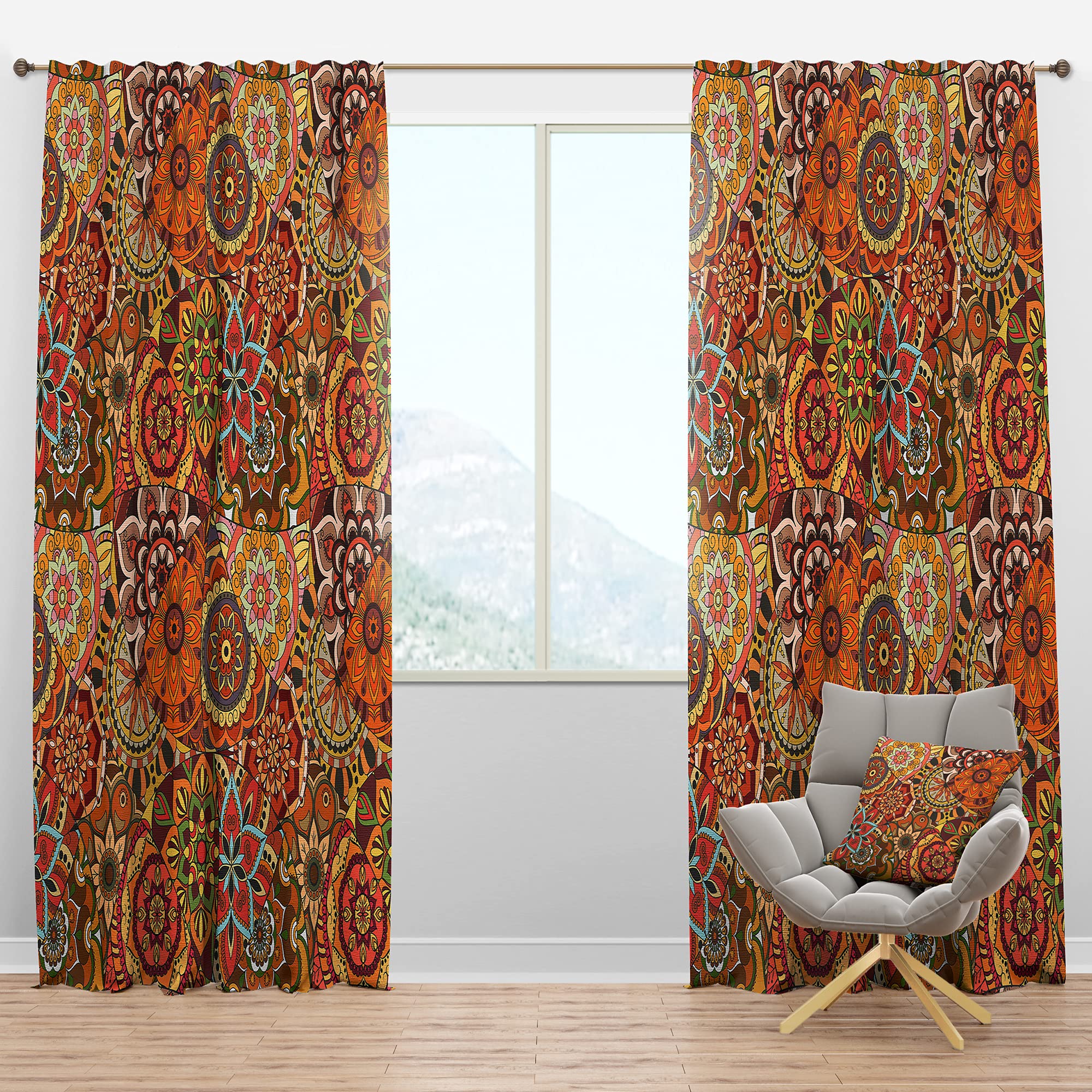 DesignQ Blackout Curtains 'Pattern Tile with Mandalas' - Thermal Insulated Single Panel (52x108 inches) for Bedroom & Living Room - Noise Reducing & Energy Saving Window Drapes for Better Sleep & Privacy