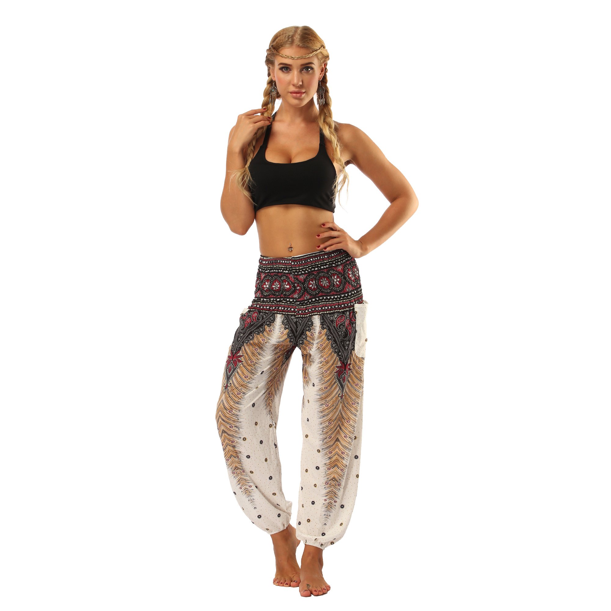 Benjoy Women's Boho Pants - Harem Smocked Waist Yoga Hippie Palazzo Bohemian Beach Pants for Yoga, Travel & Summer Outfits