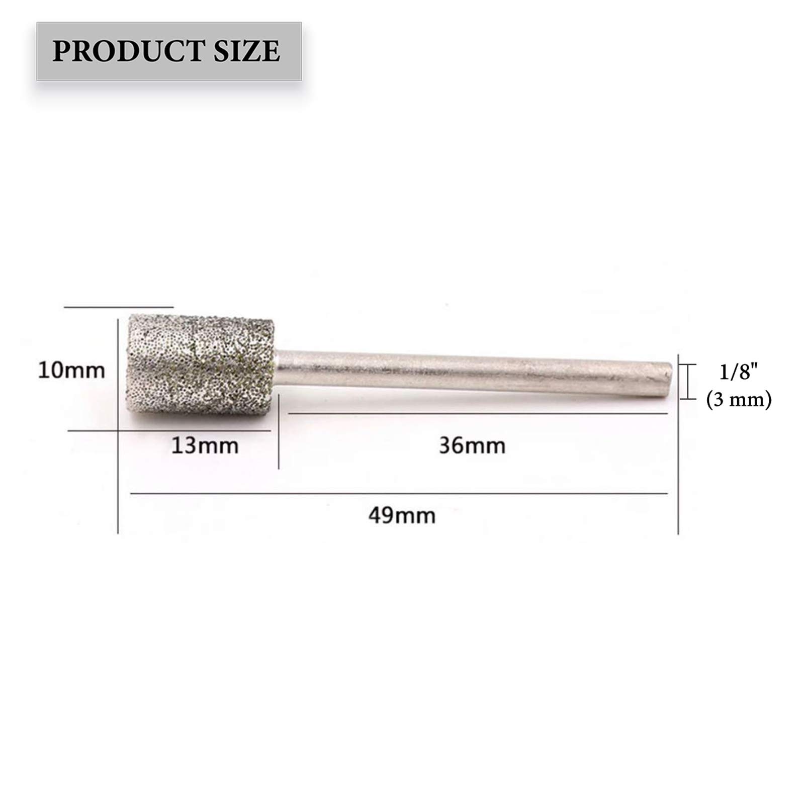 10 PCS Diamond Grinding Bits Set - 10mm Cylinder Head with 1/8