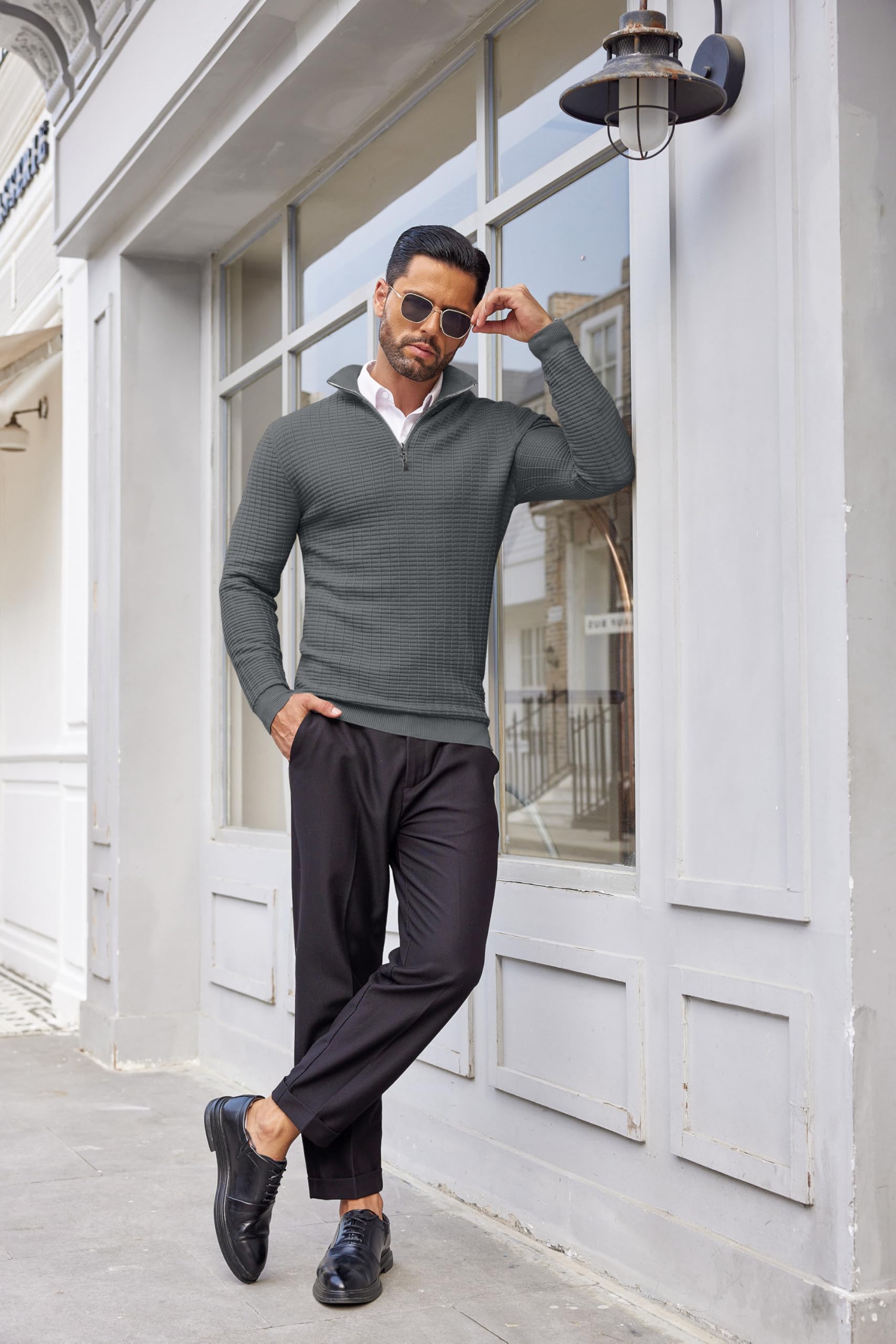 COOFANDY Men's Slim Fit Lightweight Cotton Quarter Zip Sweater - Breathable Mock Neck Pullover for Casual Wear, Office & Outdoor Activities