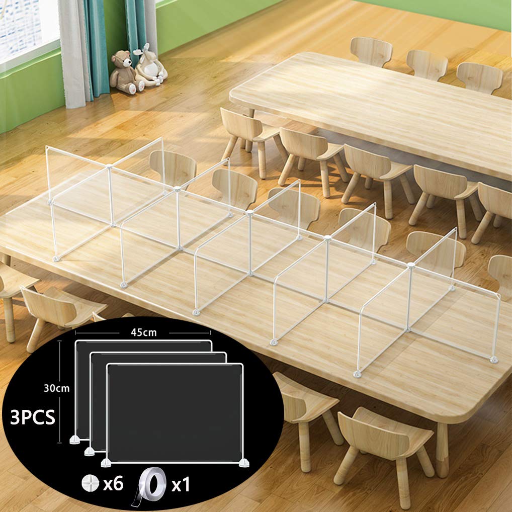 Clear Plastic Desk Partitions - 4-Person Sneeze Guard & Desk Dividers for Students | Easy Installation (3-Pack) | Perfect for Classrooms, Offices, Restaurants & Workspaces