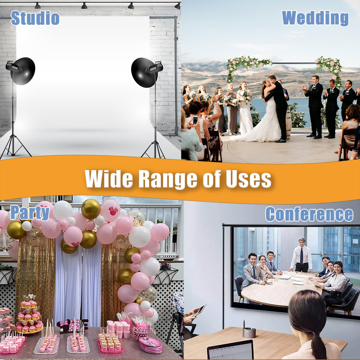 Heavy Duty Backdrop Stand with Wheels - 10x7ft Adjustable Photo Background Stand for Photography, Studio, Parties, Birthdays | Portable & Sturdy for Indoor & Outdoor Events